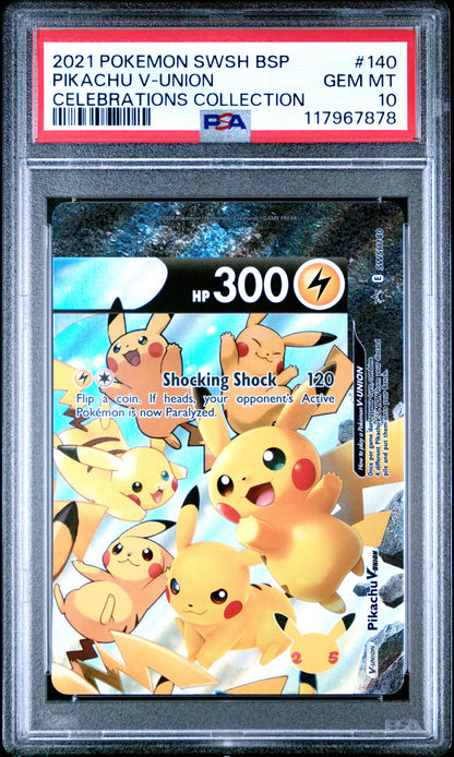 Pokemon Swsh Black Star Promo 140 Pikachu V Union Celebrations Collection PSA 10 GEM MINT Cert #117967878