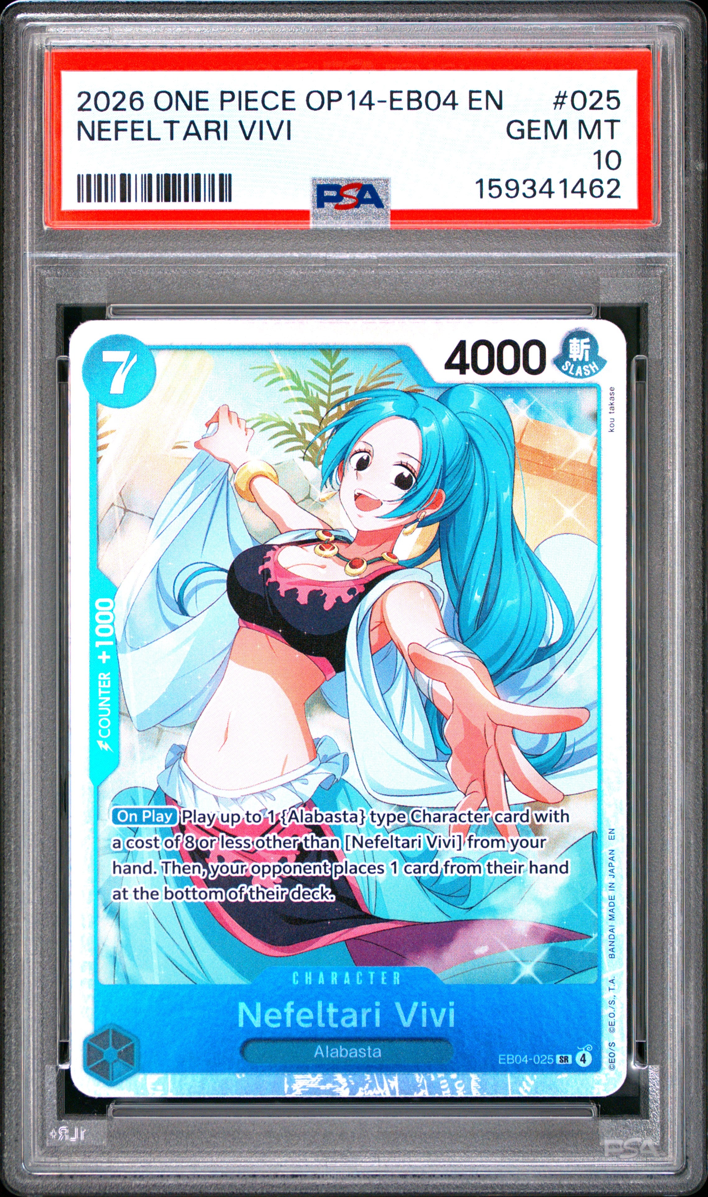 One Piece Op14 Eb04 The Azure Sea's Seven 025 Nefeltari Vivi PSA 10 GEM MINT Cert #159341462
