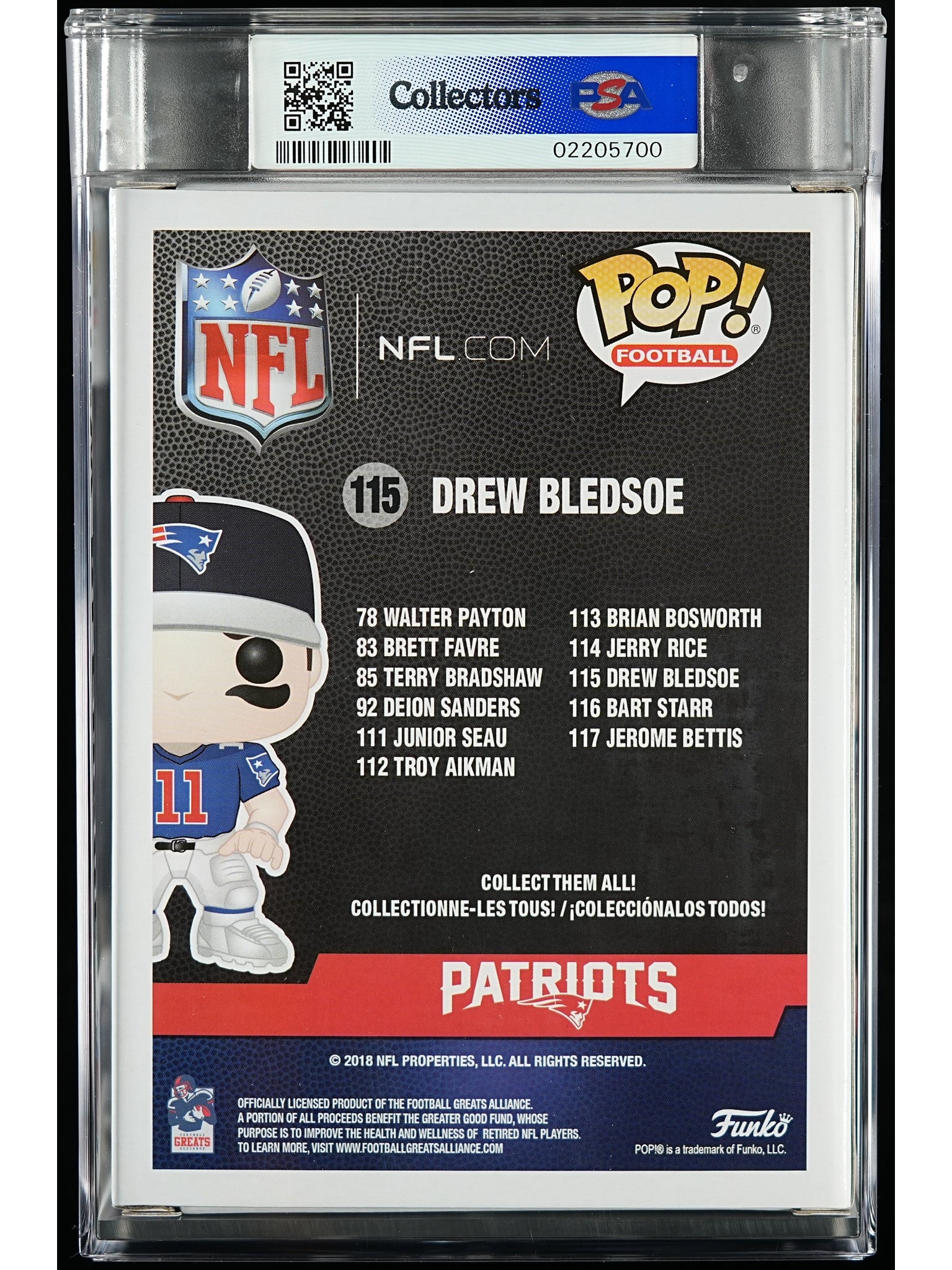 Funko Pop! NFL New England Patriots: Drew Bledsoe PSA Graded Vinyl Figure #115 Cert #02205700