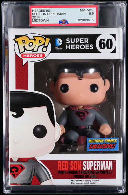 Funko Pop! PSA Graded DC Super Heroes: Red Son Superman PSA Graded 8.5 NM-MT+ Vinyl Figure #60 Cert #02009515