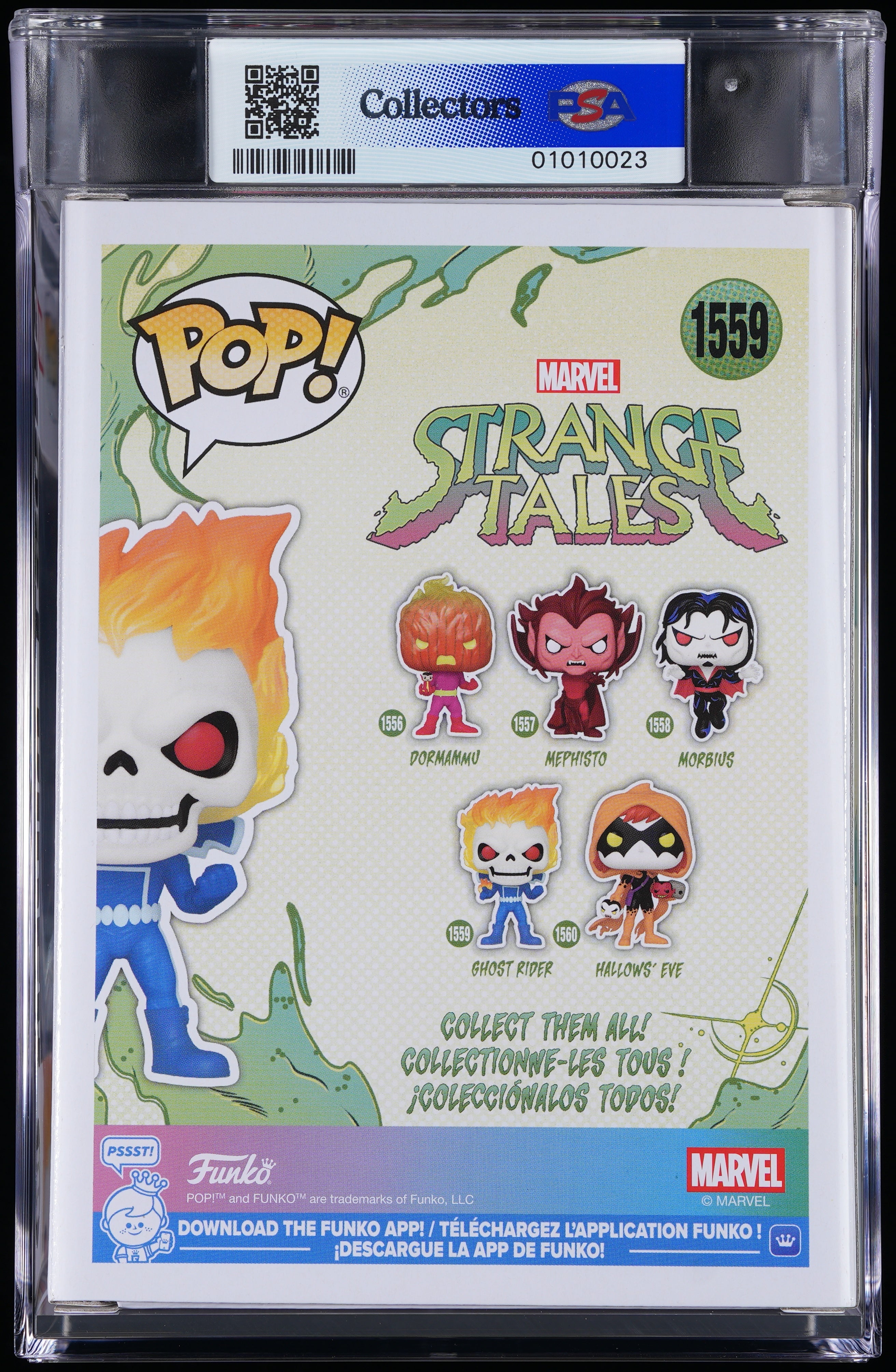 Funko Pop! PSA Graded Marvel Strange Tales: Ghost Rider (GITD Special Edition) PSA Graded 8.5 NM-MT+ Vinyl Figure #1559 Cert #01010023