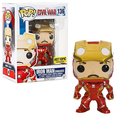 Funko Pop! Marvel Captain America Civil War: Iron Man [Unmasked] Hot Topic Vinyl Figure #136