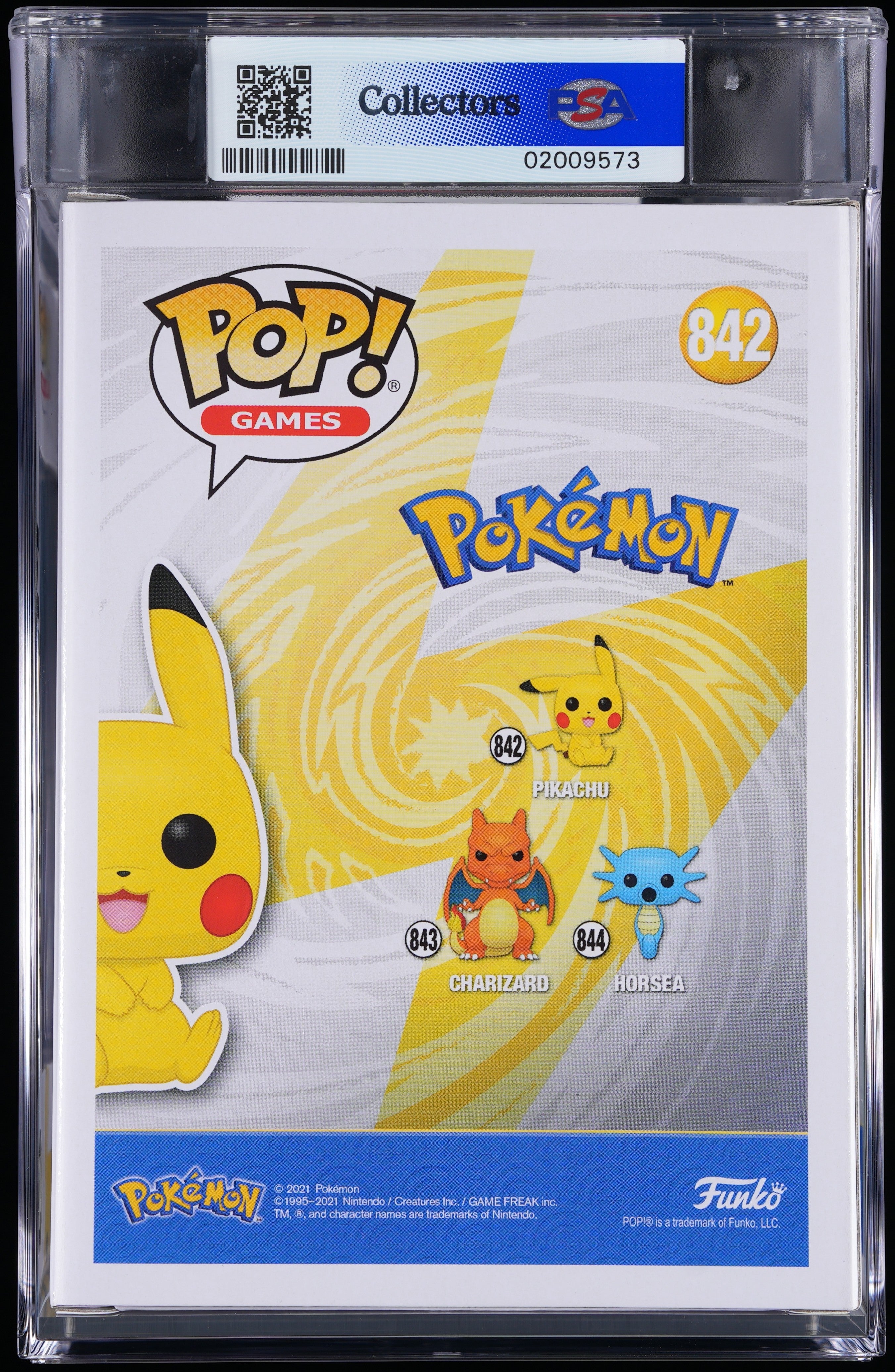 Funko Pop! PSA Graded Pokemon: Pikachu (Sitting) PSA Graded 9 MINT Vinyl Figure #842 Cert #02009573