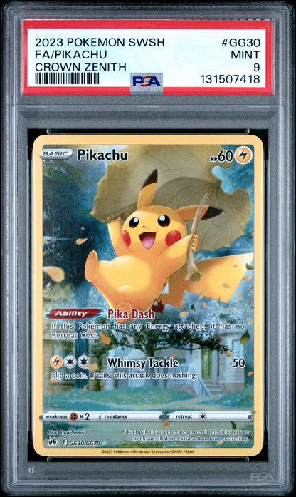 Pokemon Sword And Shield Crown Zenith Gg30 Full Art/Pikachu PSA 9 MINT Cert #131507418