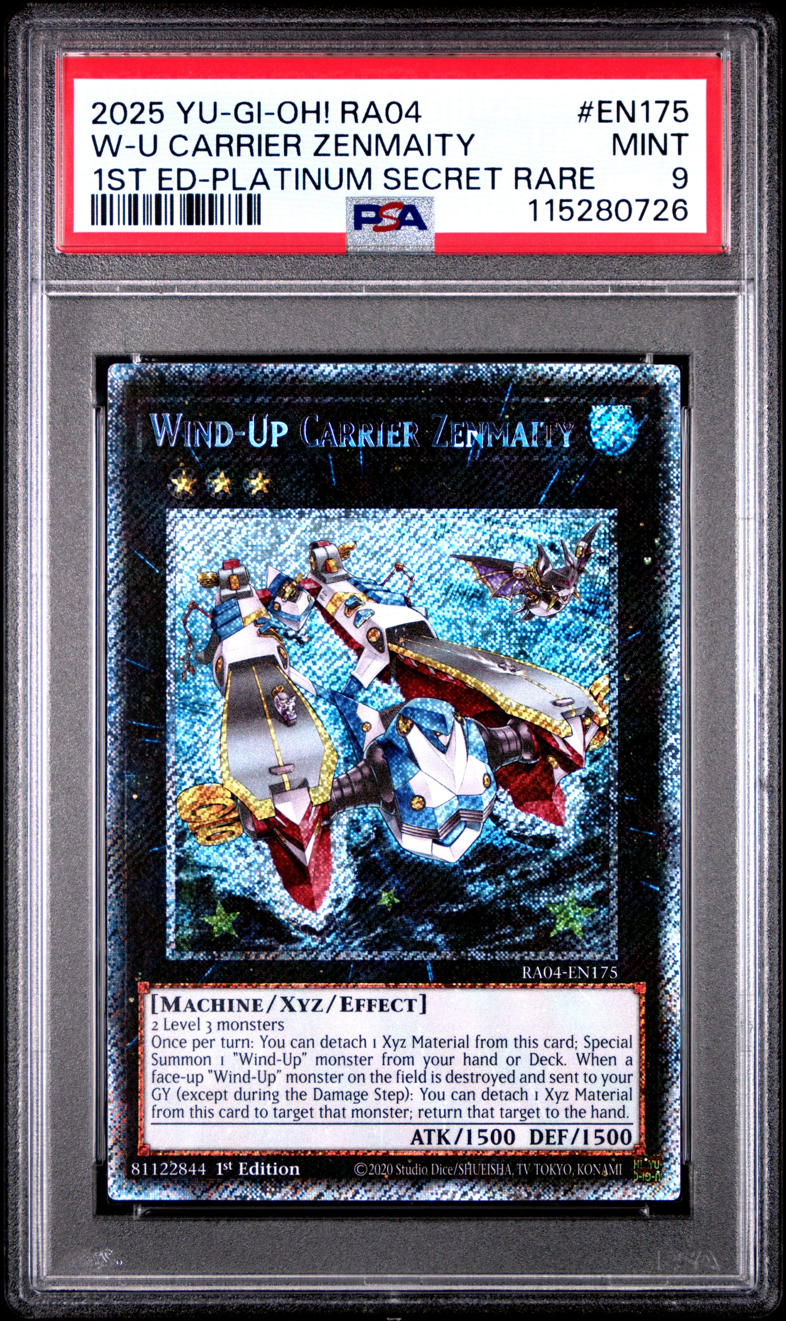 Yu Gi Oh! Ra04 Quarter Century Stampede En175 Wind Up Carrier Zenmaity 1St Edition Platinum Secret Rare PSA 9 MINT Cert #115280726