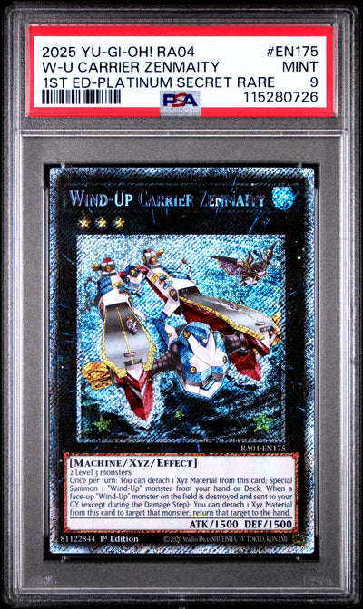 Yu Gi Oh! Ra04 Quarter Century Stampede En175 Wind Up Carrier Zenmaity 1St Edition Platinum Secret Rare PSA 9 MINT Cert #115280726