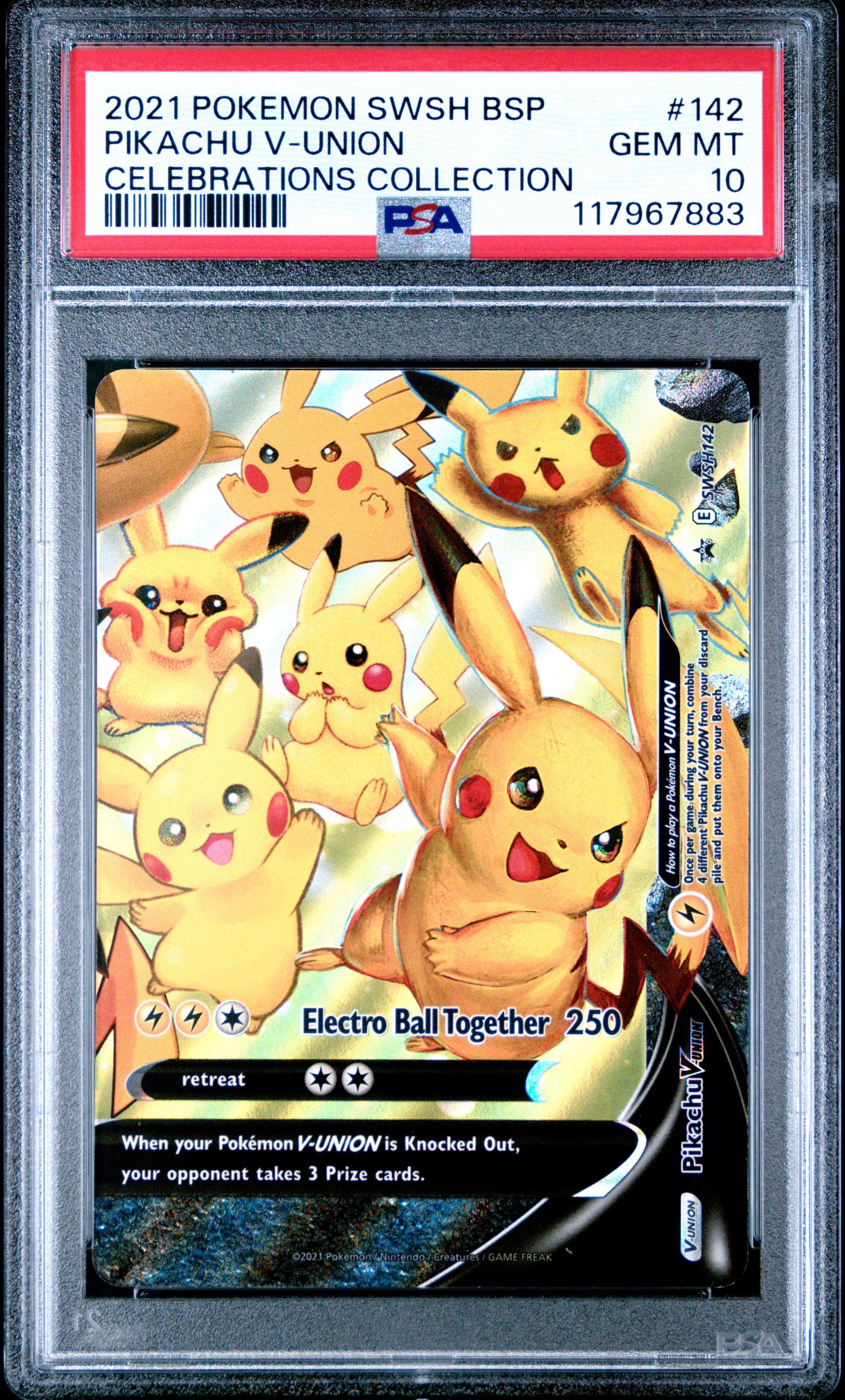 Pokemon Swsh Black Star Promo 142 Pikachu V Union Celebrations Collection PSA 10 GEM MINT Cert #117967883
