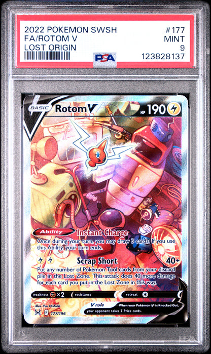 Pokemon Sword & Shield Lost Origin 177 Full Art/Rotom V PSA 9 MINT Cert #123828137