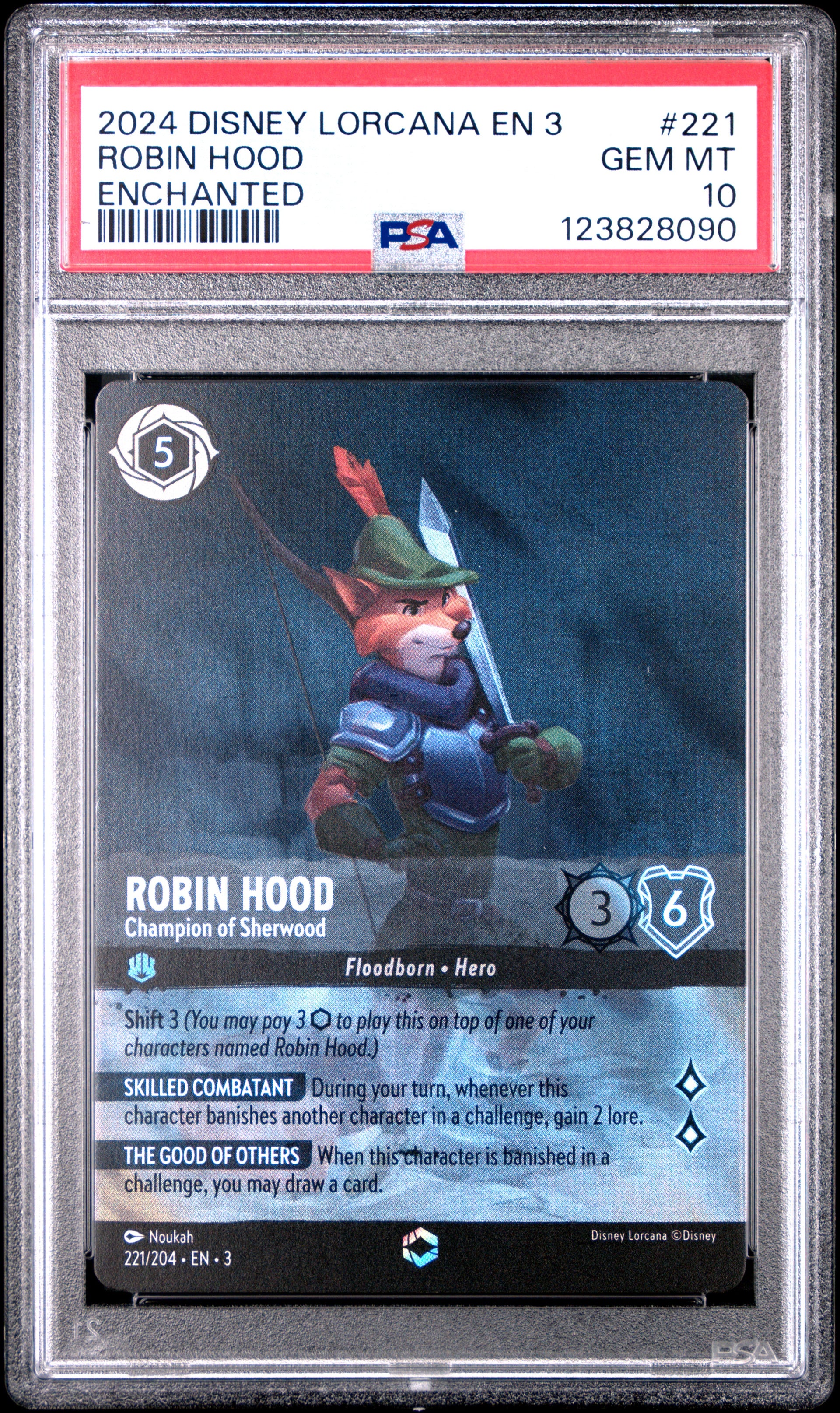 Disney Lorcana En 3 Into The Inklands 221 Robin Hood Champion Of Sherwood  Enchanted PSA 10 GEM MINT Cert #123828090 – Boxed Vinyl