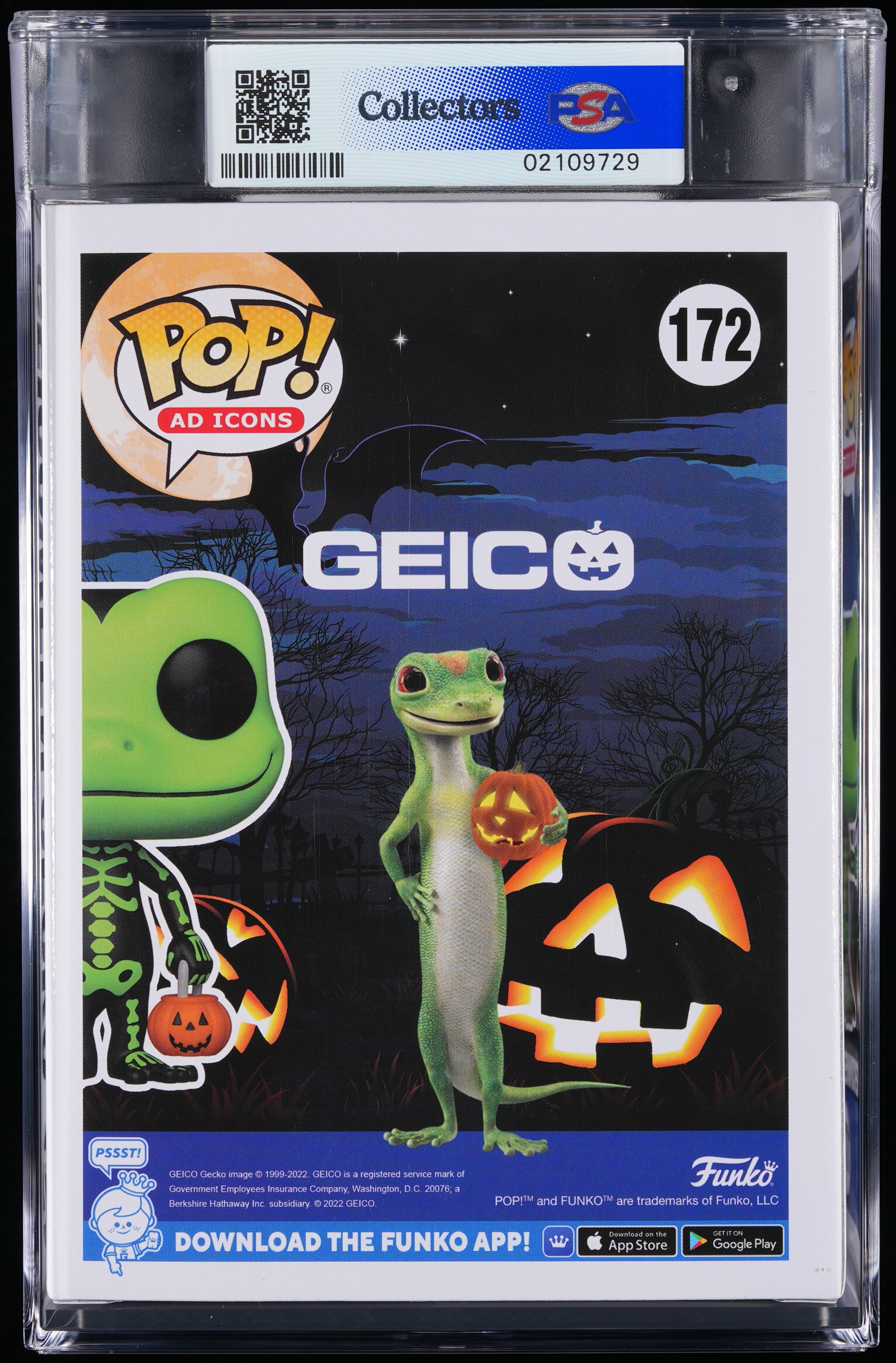 Funko Pop! PSA Graded Geico: Geicoween Gecko PSA Graded 8.5 NM-MT+ Vinyl Figure #172 Cert #02109729