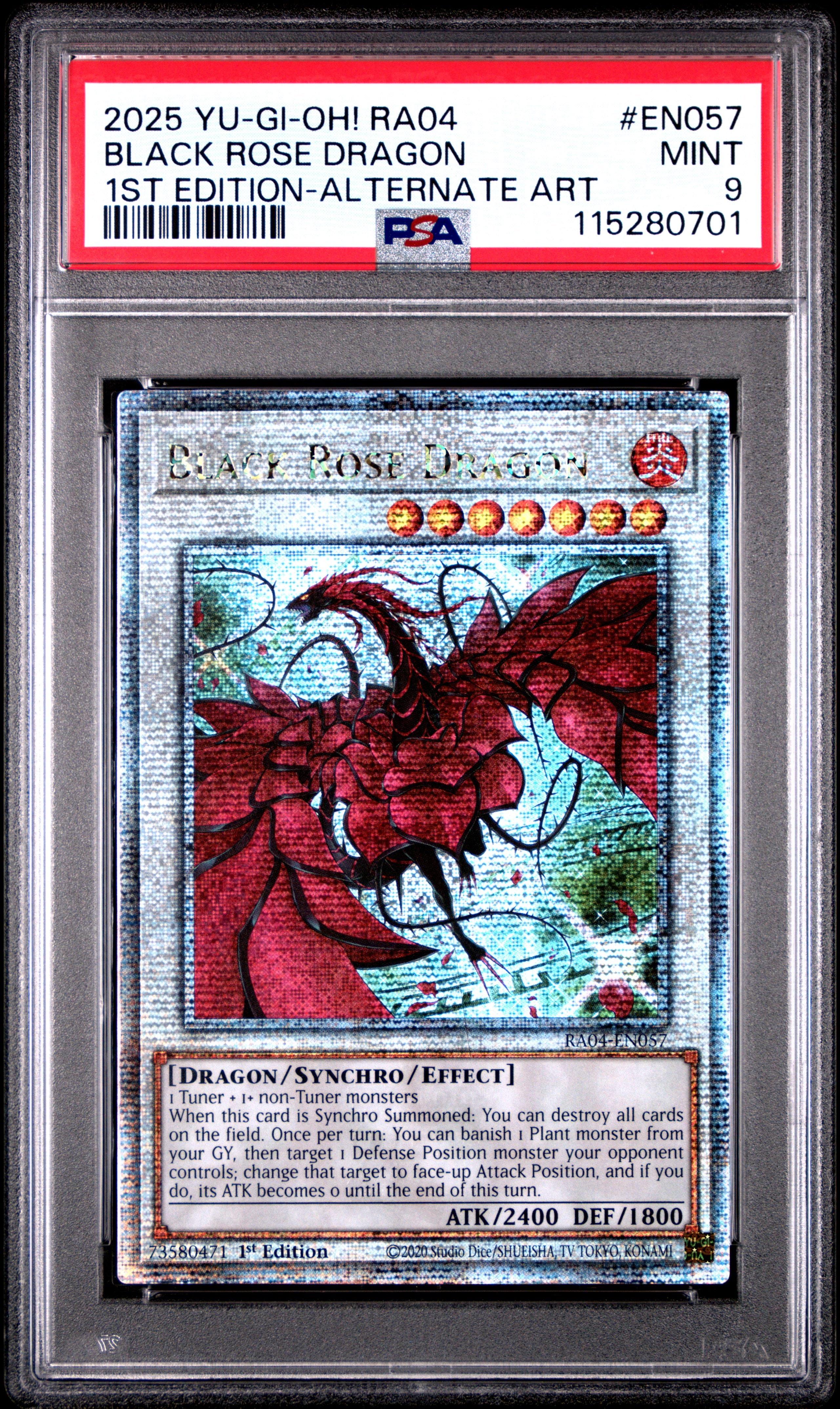 Yu Gi Oh! Ra04 Quarter Century Stampede En057 Black Rose Dragon 1St Edition Alternate Art PSA 9 MINT Cert #115280701