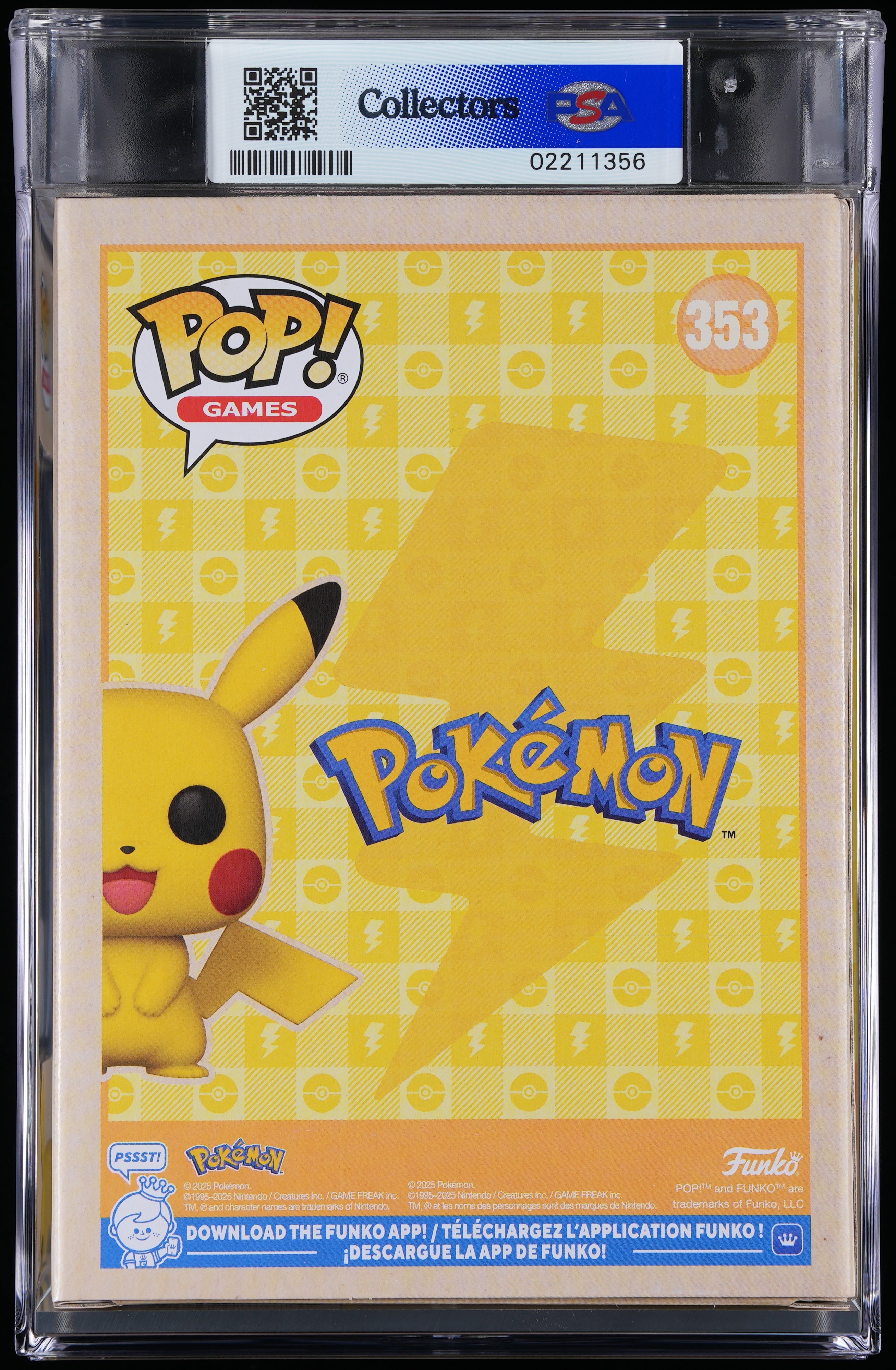 Funko Pop! PSA Graded Pokemon: Pikachu PSA Graded 10 GEM MINT Vinyl Figure #353 Cert #02211356