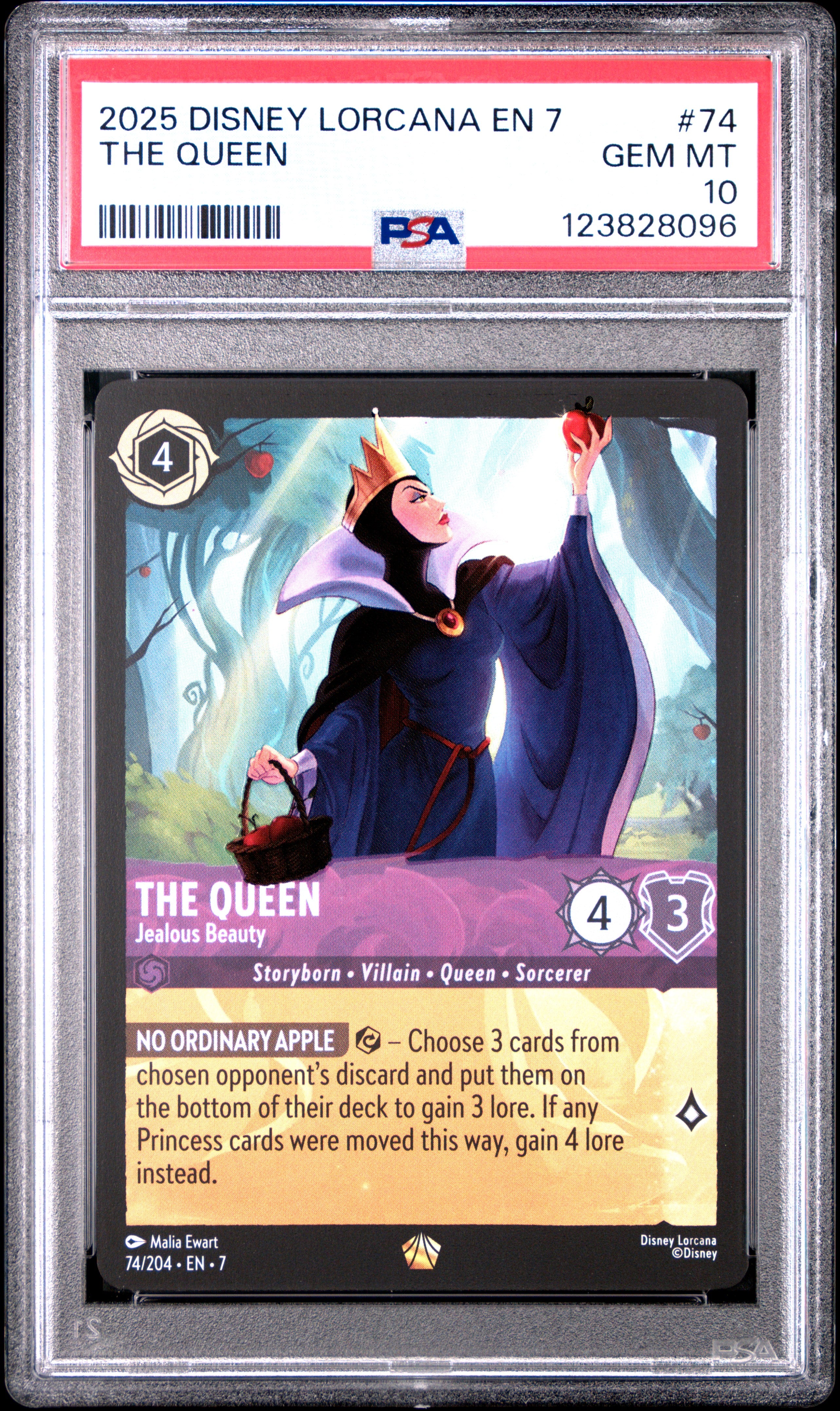 Disney Lorcana En 7 Archazia's Island 74 The Queen   Jealous Beauty PSA 10 GEM MINT Cert #123828096