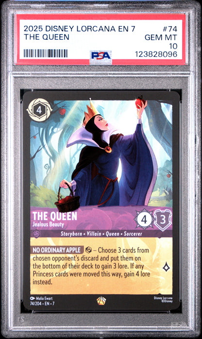 Disney Lorcana En 7 Archazia's Island 74 The Queen   Jealous Beauty PSA 10 GEM MINT Cert #123828096