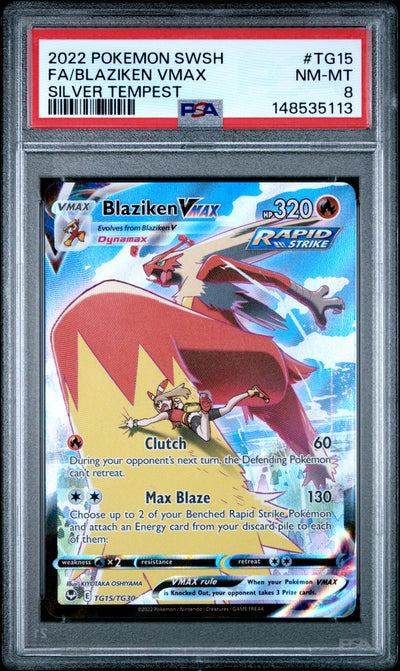Pokemon Sword & Shield Silver Tempest Tg15 Full Art/Blaziken Vmax PSA 8 NM-MT Cert #148535113