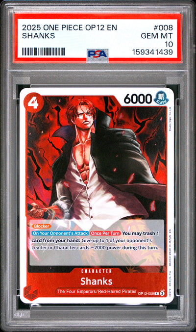 One Piece Op12 Legacy Of The Master 008 Shanks PSA 10 GEM MINT Cert #159341439