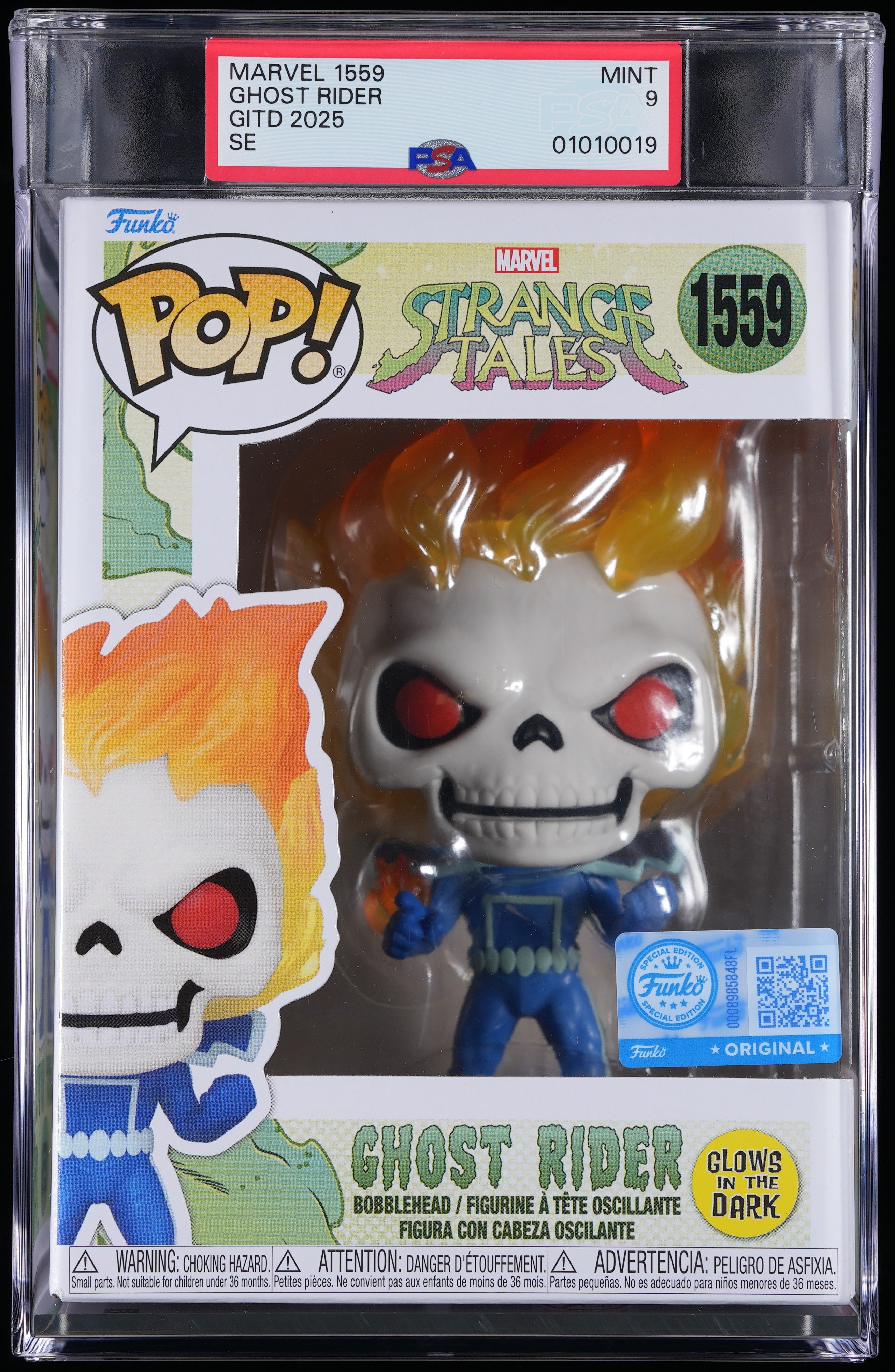 Funko Pop! PSA Graded Marvel Strange Tales: Ghost Rider (GITD Special Edition) PSA Graded 9 MINT Vinyl Figure #1559 Cert #01010019