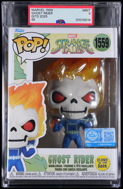 Funko Pop! PSA Graded Marvel Strange Tales: Ghost Rider (GITD Special Edition) PSA Graded 9 MINT Vinyl Figure #1559 Cert #01010019