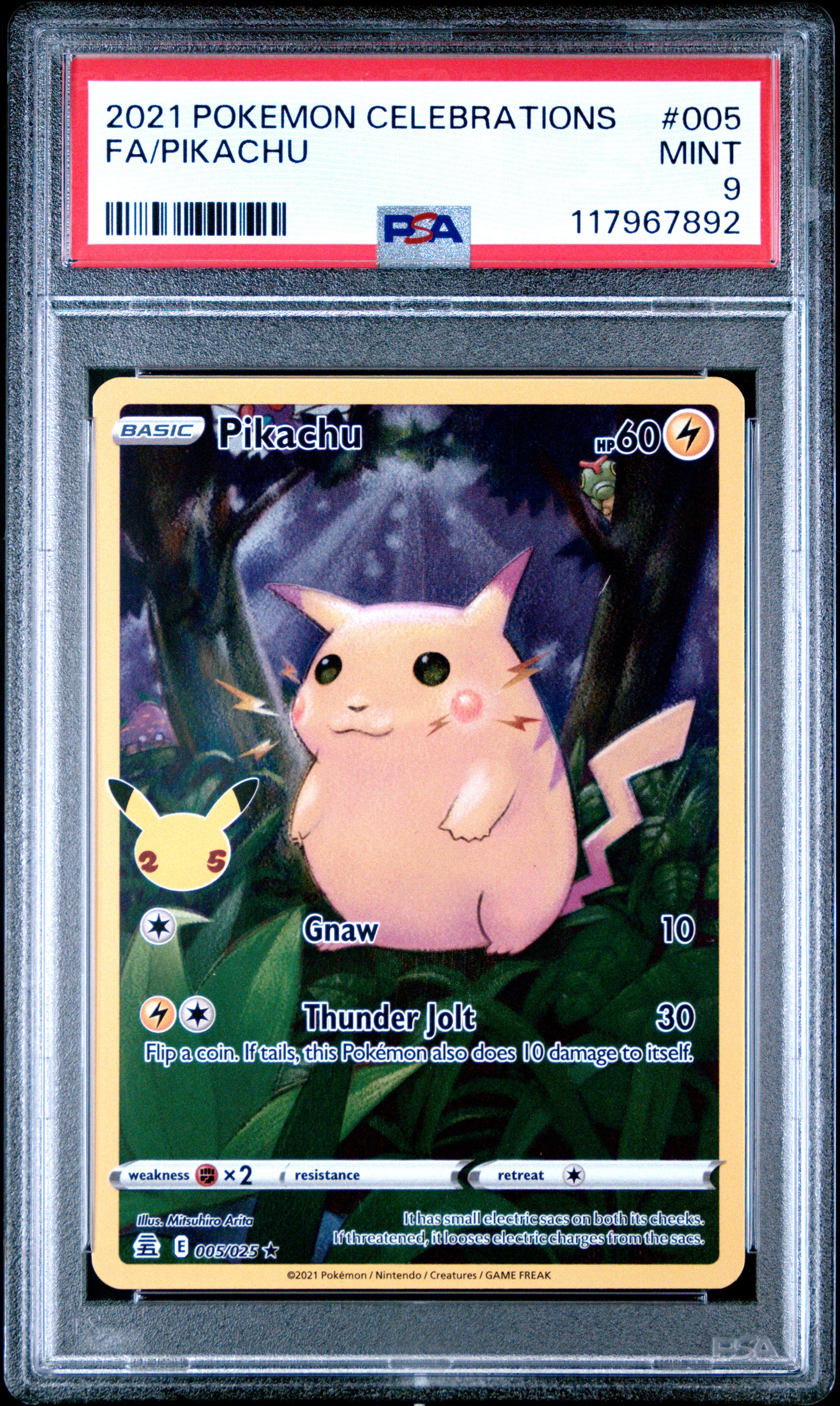 Pokemon Celebrations 005 Full Art/Pikachu PSA 9 MINT Cert #117967892