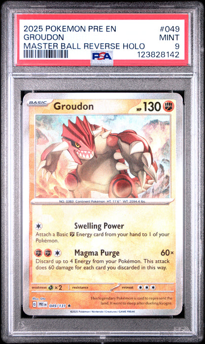 Pokemon Pre En Prismatic Evolutions 049 Groudon Master Ball Reverse Holo PSA 9 MINT Cert #123828142