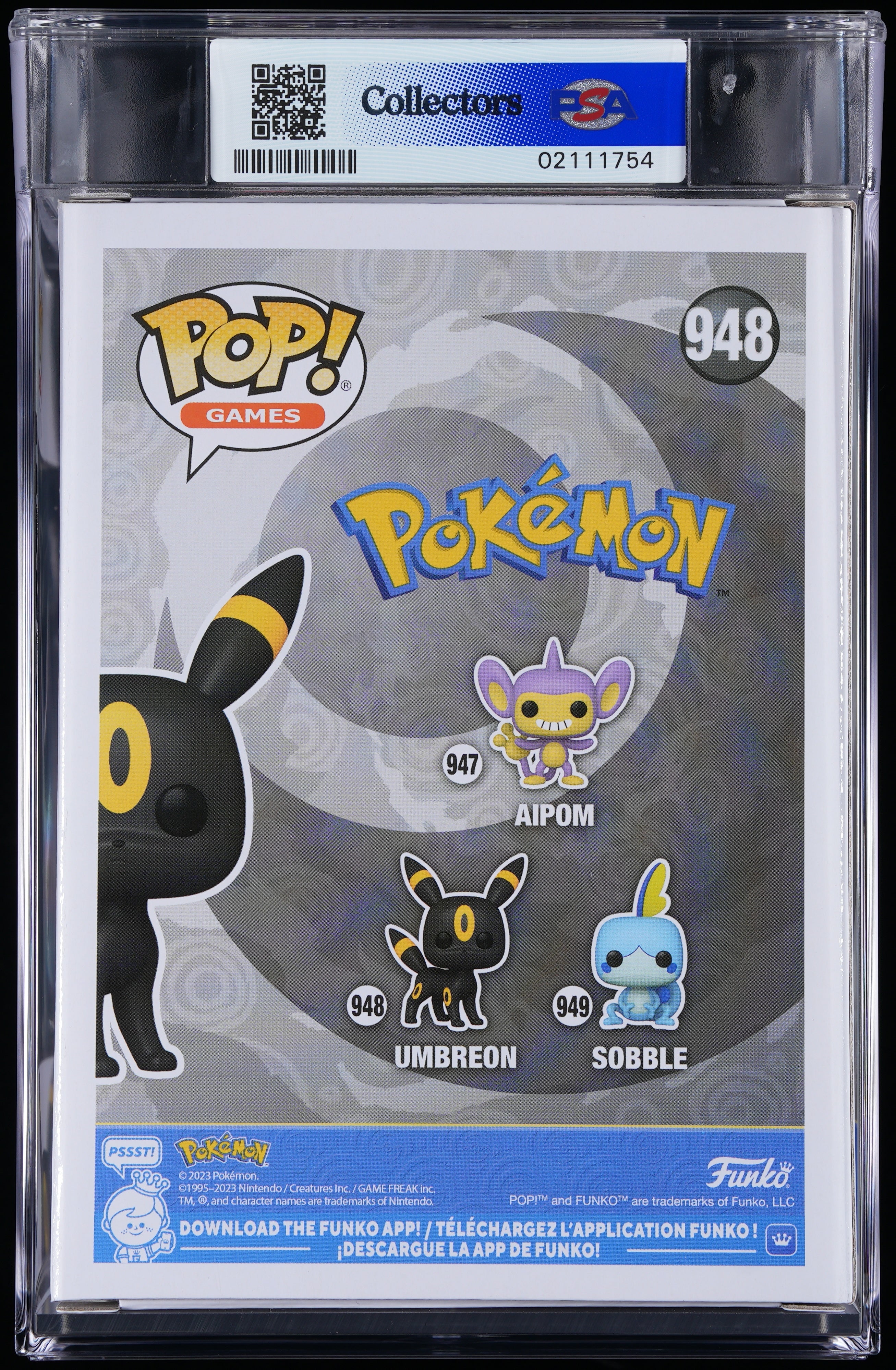 Funko Pop! PSA Graded Pokemon: Umbreon PSA Graded 9 MINT Vinyl Figure #948 Cert #02111754