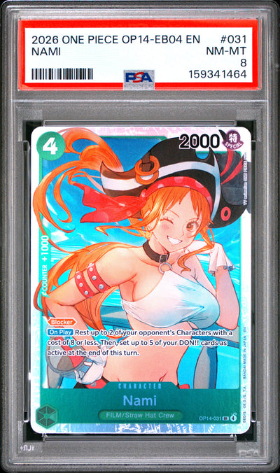 One Piece Op14 Eb04 The Azure Sea's Seven 031 Nami PSA 8 NM-MT Cert #159341464