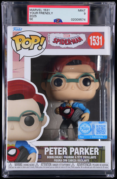 Funko Pop! PSA Graded Your Friendly Neighborhood Spider-Man: Peter Parker (EE) PSA Graded 9 MINT Vinyl Figure #1531 Cert #02009574