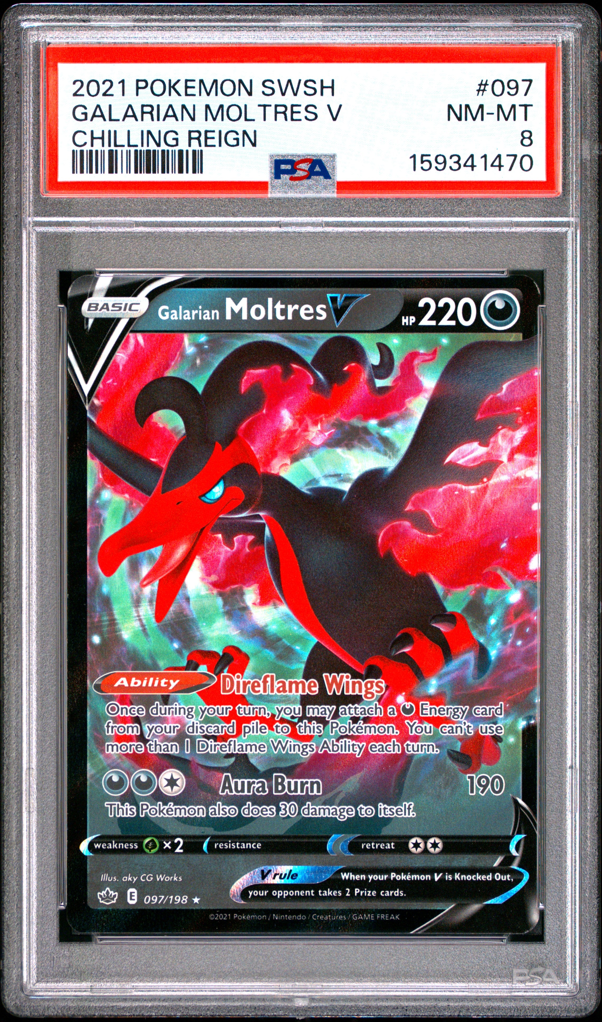 Pokemon Sword & Shield Chilling Reign 097 Galarian Moltres V  PSA 8 NM-MT Cert #159341470