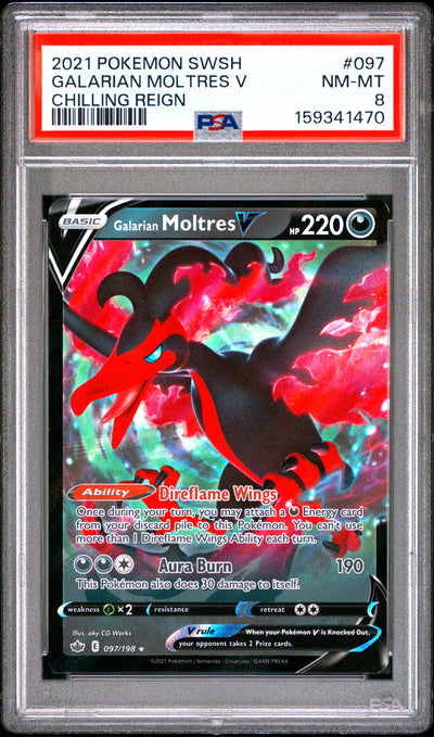 Pokemon Sword & Shield Chilling Reign 097 Galarian Moltres V  PSA 8 NM-MT Cert #159341470