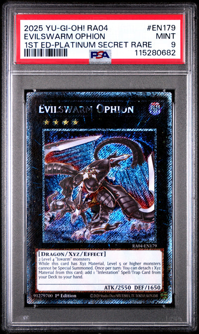 Yu Gi Oh! Ra04 Quarter Century Stampede En179 Evilswarm Ophion 1St Edition Platinum Secret Rare PSA 9 MINT Cert #115280682