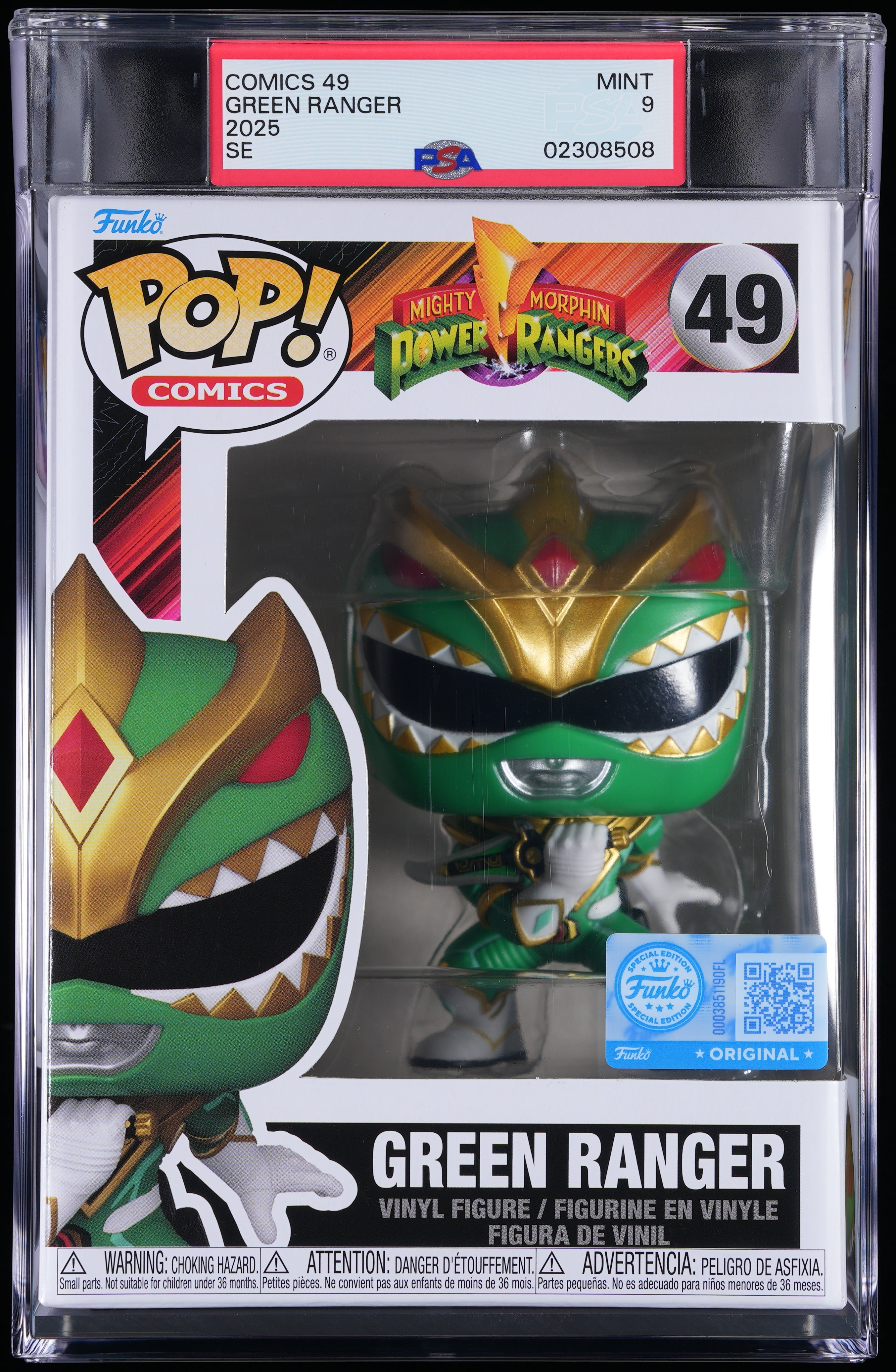 Funko Pop! PSA Graded Mighty Morphin Power Rangers: Green Ranger (EE) PSA Graded 9 MINT Vinyl Figure #49 Cert #02308508