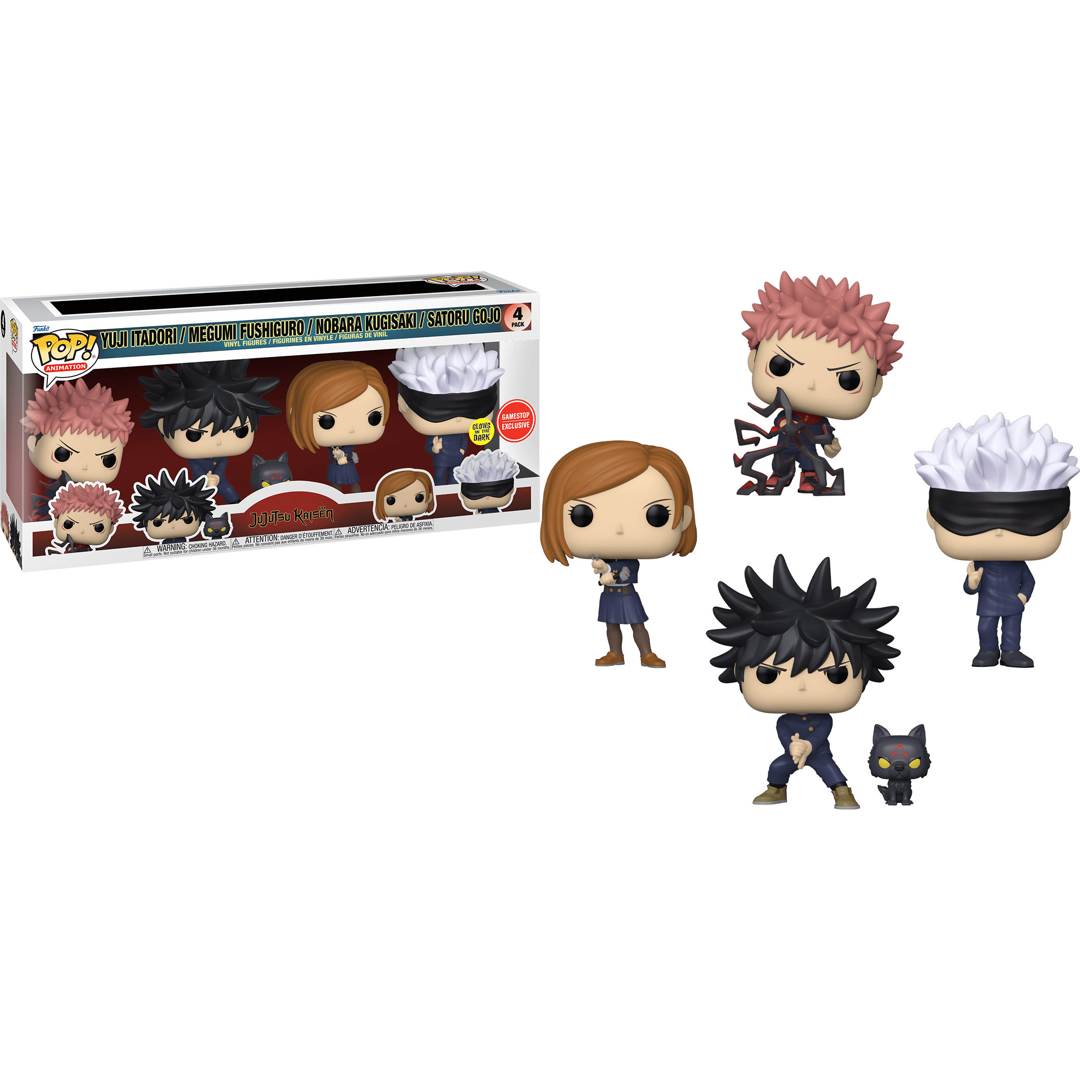 Funko Pop! Multi-Pack Jujutsu Kaisen: Yuji Itadori / Megumi Fushiguro / Nobara Kugiaki / Satoru Gojo [GITD] (GameStop) Vinyl Figure #4-Pack