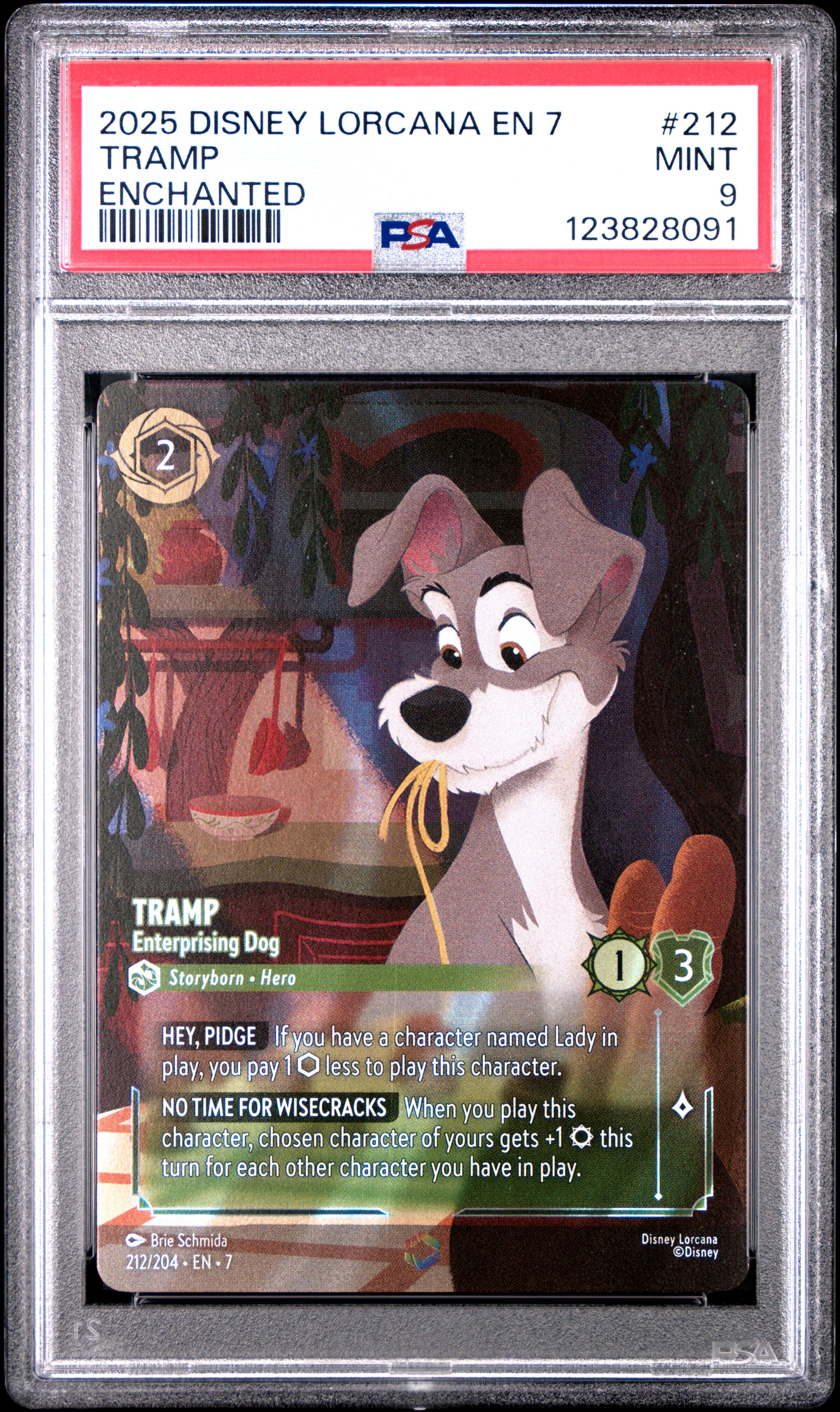 Disney Lorcana En 7 Archazia's Island 212 Tramp   Enterprising Dog Enchanted PSA 9 MINT Cert #123828091