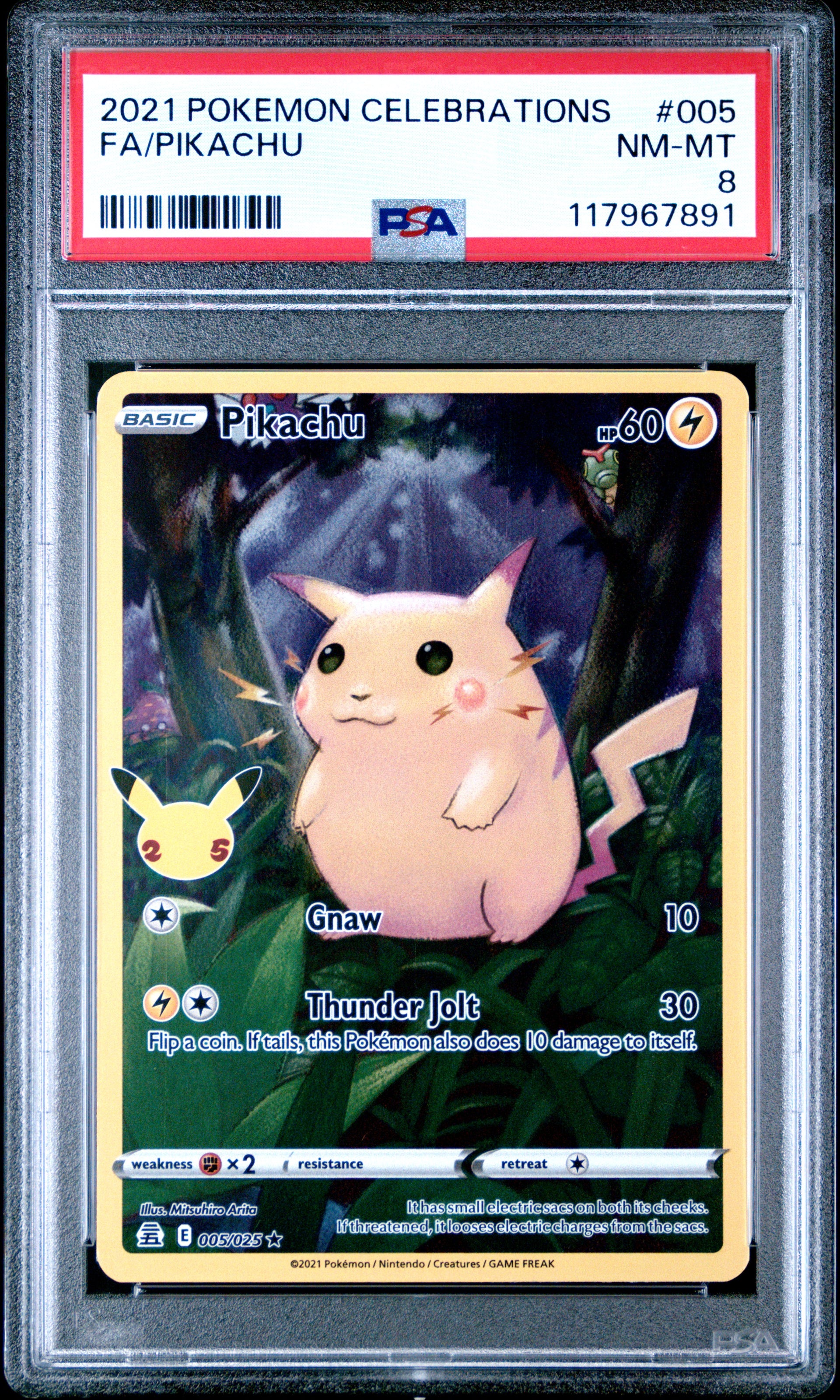 Pokemon Celebrations 005 Full Art/Pikachu PSA 8 NM-MT Cert #117967891 – Boxed Vinyl