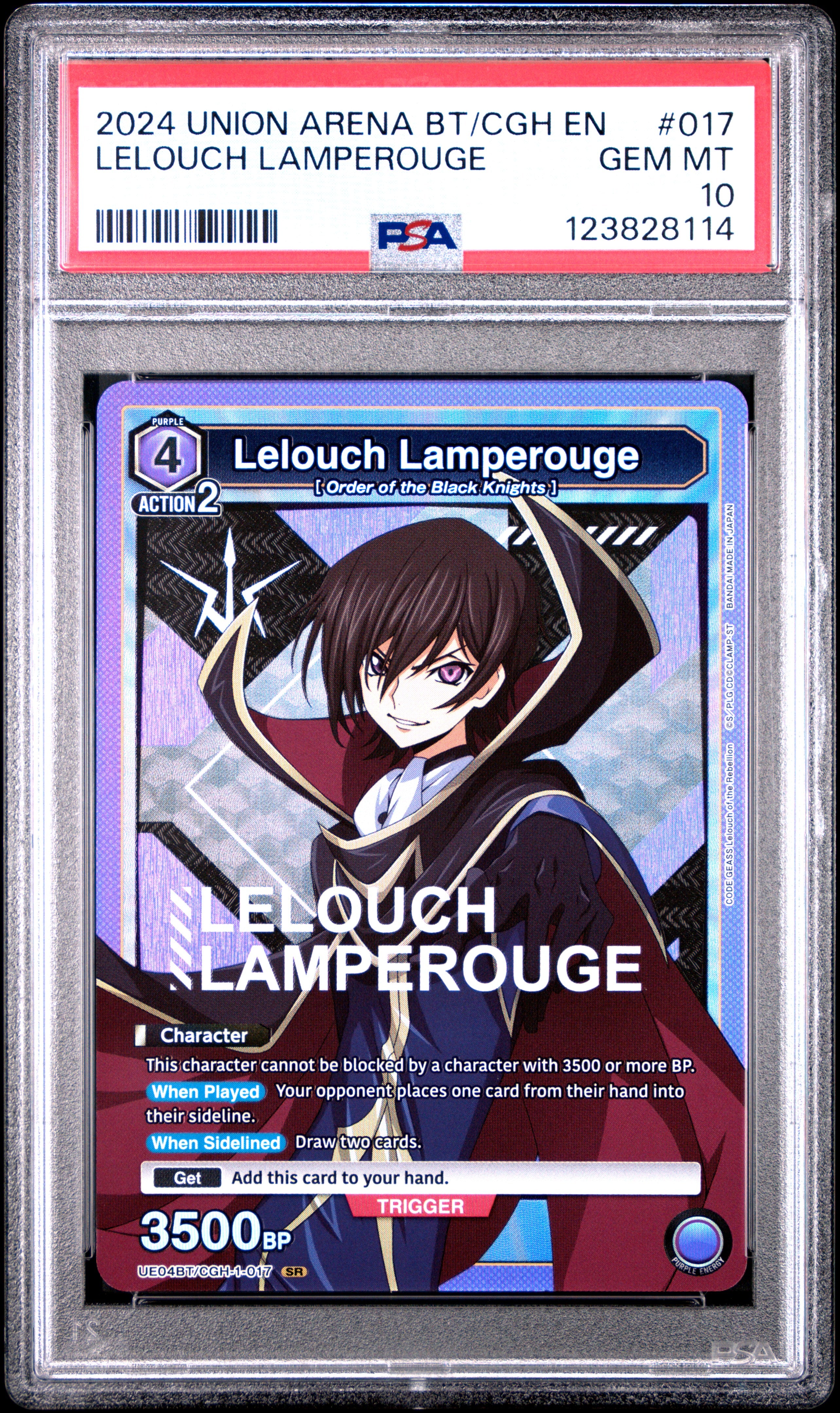 Union Arena Ue04Bt/Cgh Code Geass 017 Lelouch Lamperouge PSA 10 GEM MINT Cert #123828114