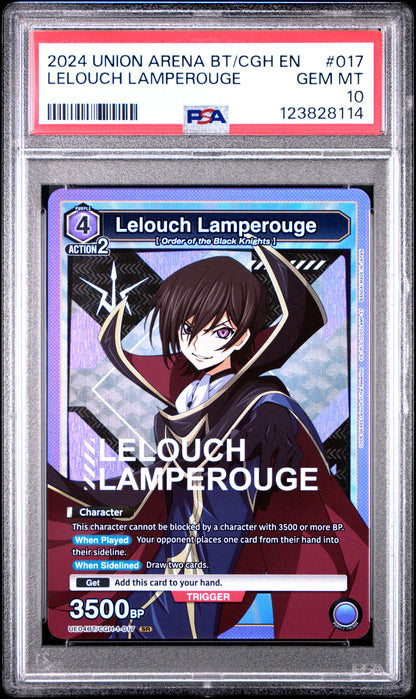 Union Arena Ue04Bt/Cgh Code Geass 017 Lelouch Lamperouge PSA 10 GEM MINT Cert #123828114