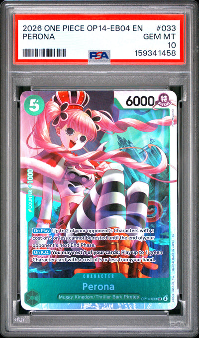 One Piece Op14 Eb04 The Azure Sea's Seven 033 Perona PSA 10 GEM MINT Cert #159341458