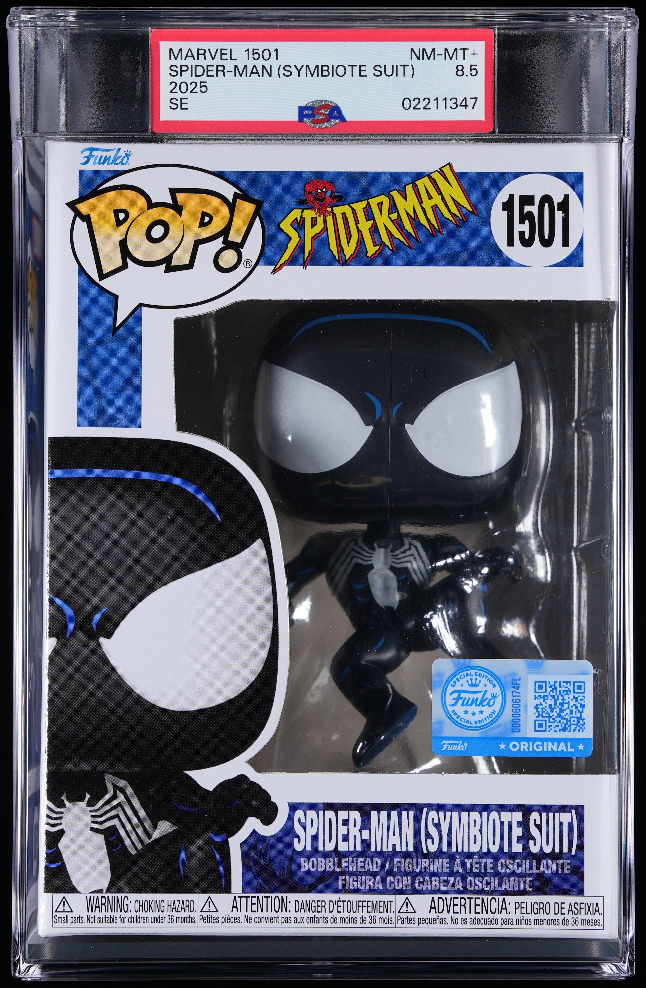 Funko Pop! PSA Graded Marvel Spider-Man: Spider-Man (Symbiote Suit) PSA Graded 8.5 NM-MT+ Vinyl Figure #1501 Cert #02211347