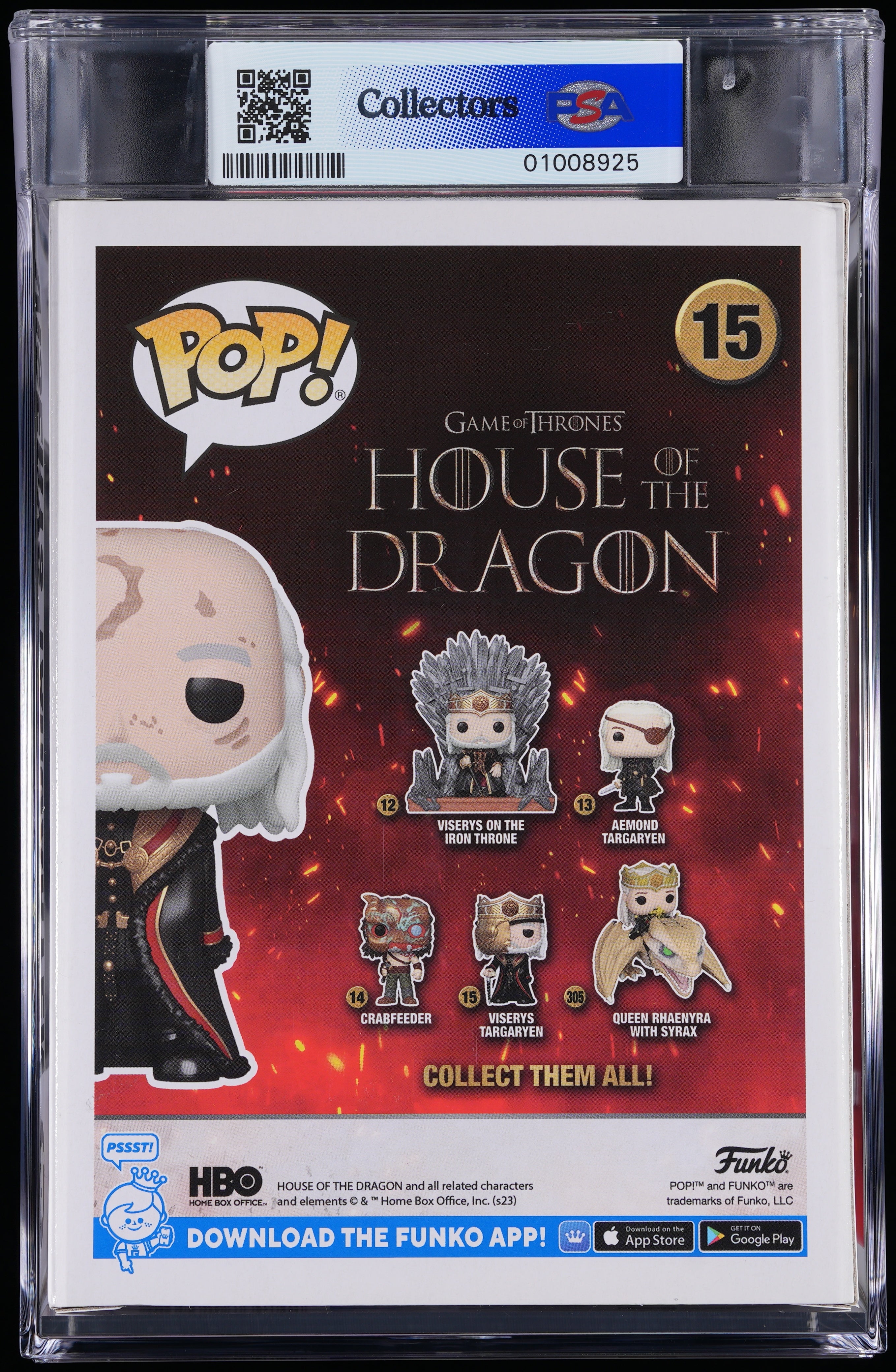 Funko Pop! PSA Graded House of the Dragon: Viserys Targaryen (Limited Edition) PSA Graded 8.5 NM-MT+ Vinyl Figure #15 Cert #01008925
