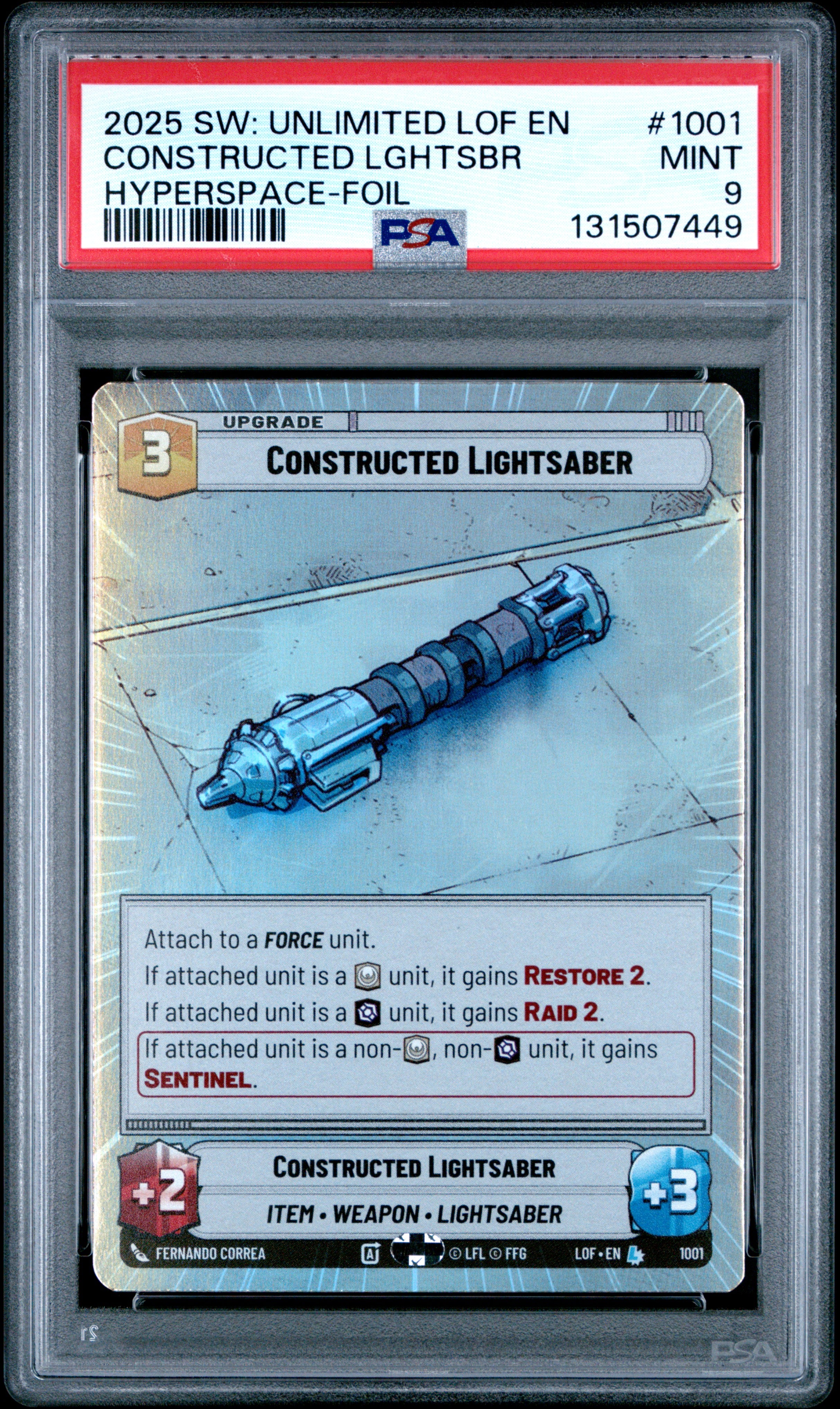 Star Wars: Unlimited Legends Of The Force 1001 Constructed Lightsaber Hyperspace Foil PSA 9 MINT Cert #131507449