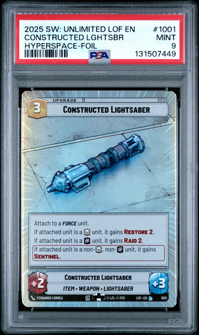 Star Wars: Unlimited Legends Of The Force 1001 Constructed Lightsaber Hyperspace Foil PSA 9 MINT Cert #131507449