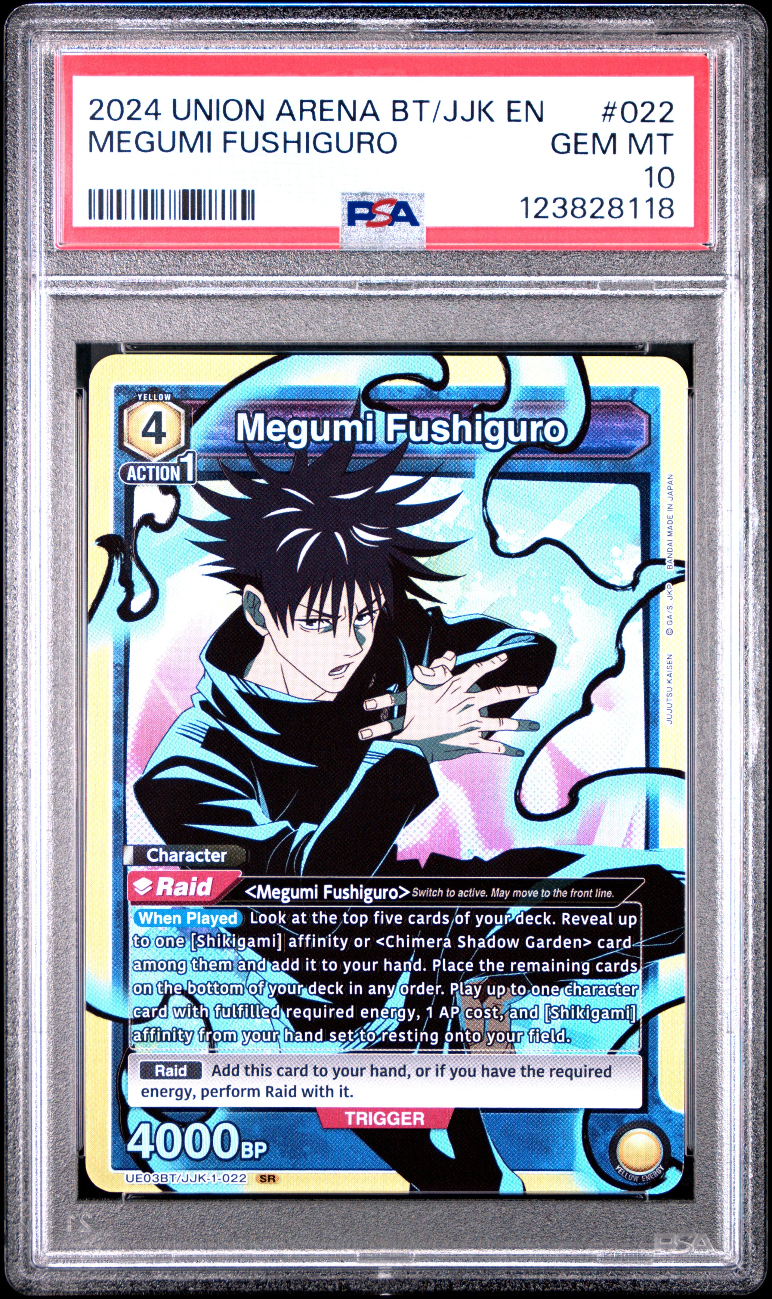Union Arena Ue03Bt/Jjk Jujutsu Kaisen 022 Megumi Fushiguro PSA 10 GEM MINT Cert #123828118