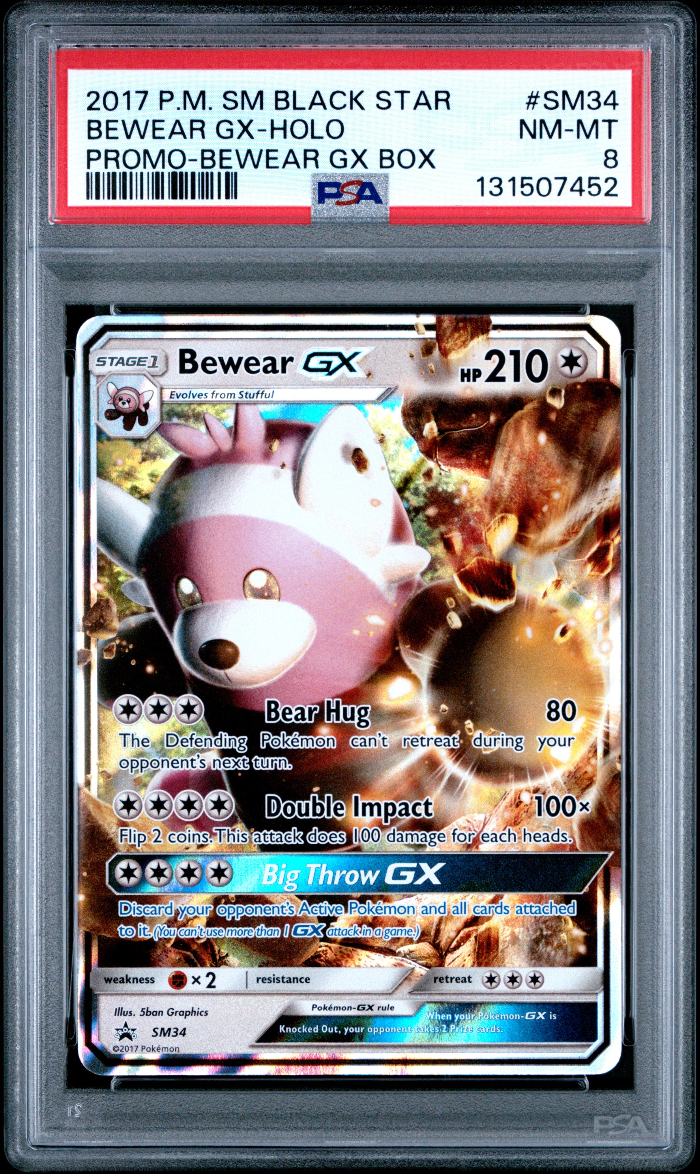 Pokemon Sm Black Star Promo Sm34 Bewear Gx Holo Bewear Gx Box PSA 8 NM-MT Cert #131507452
