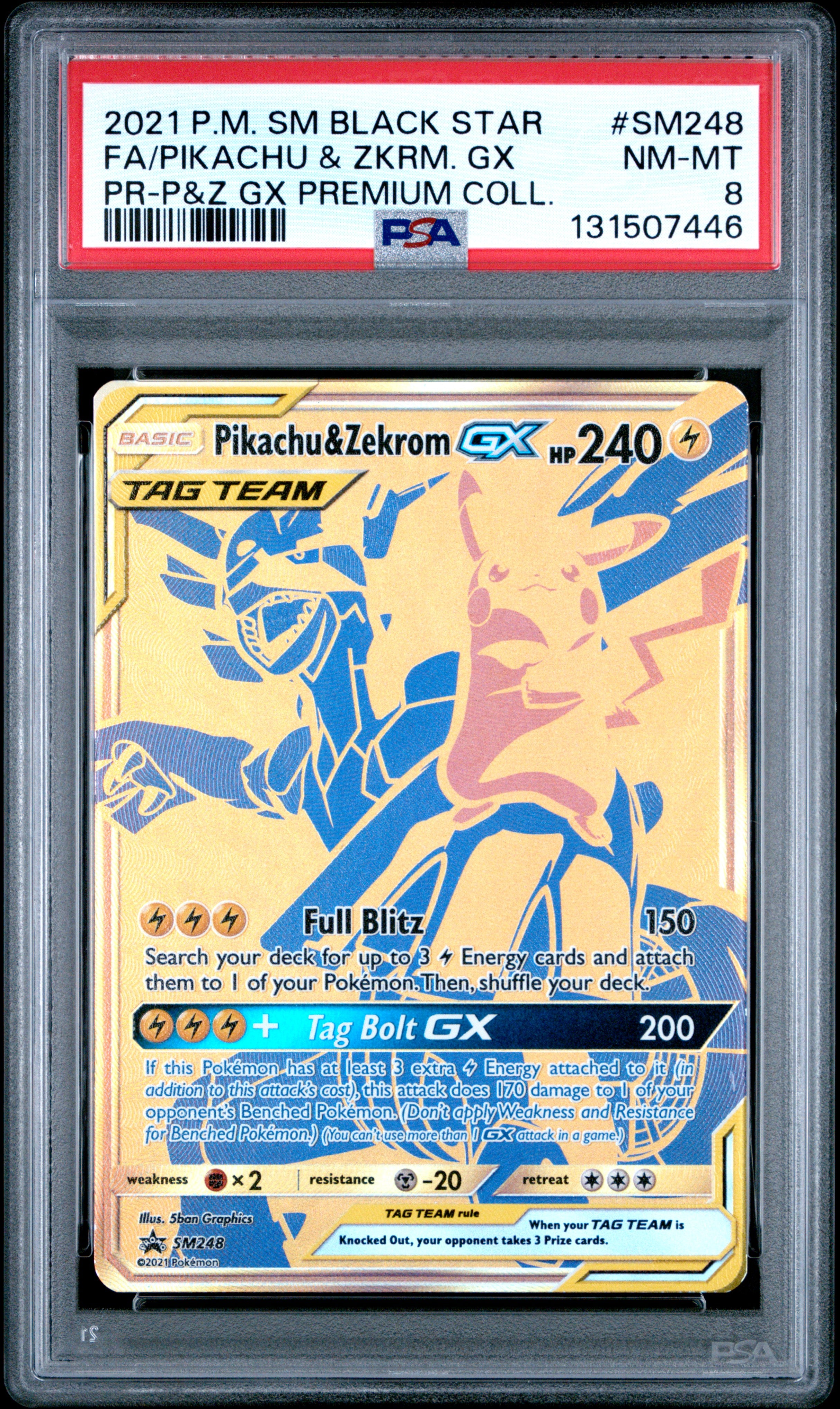 Pokemon Sm Black Star Promo Sm248 Full Art/Pikachu & Zekrom Gx Pikachu & Zekrom Gx Premium Collection PSA 8 NM-MT Cert #131507446