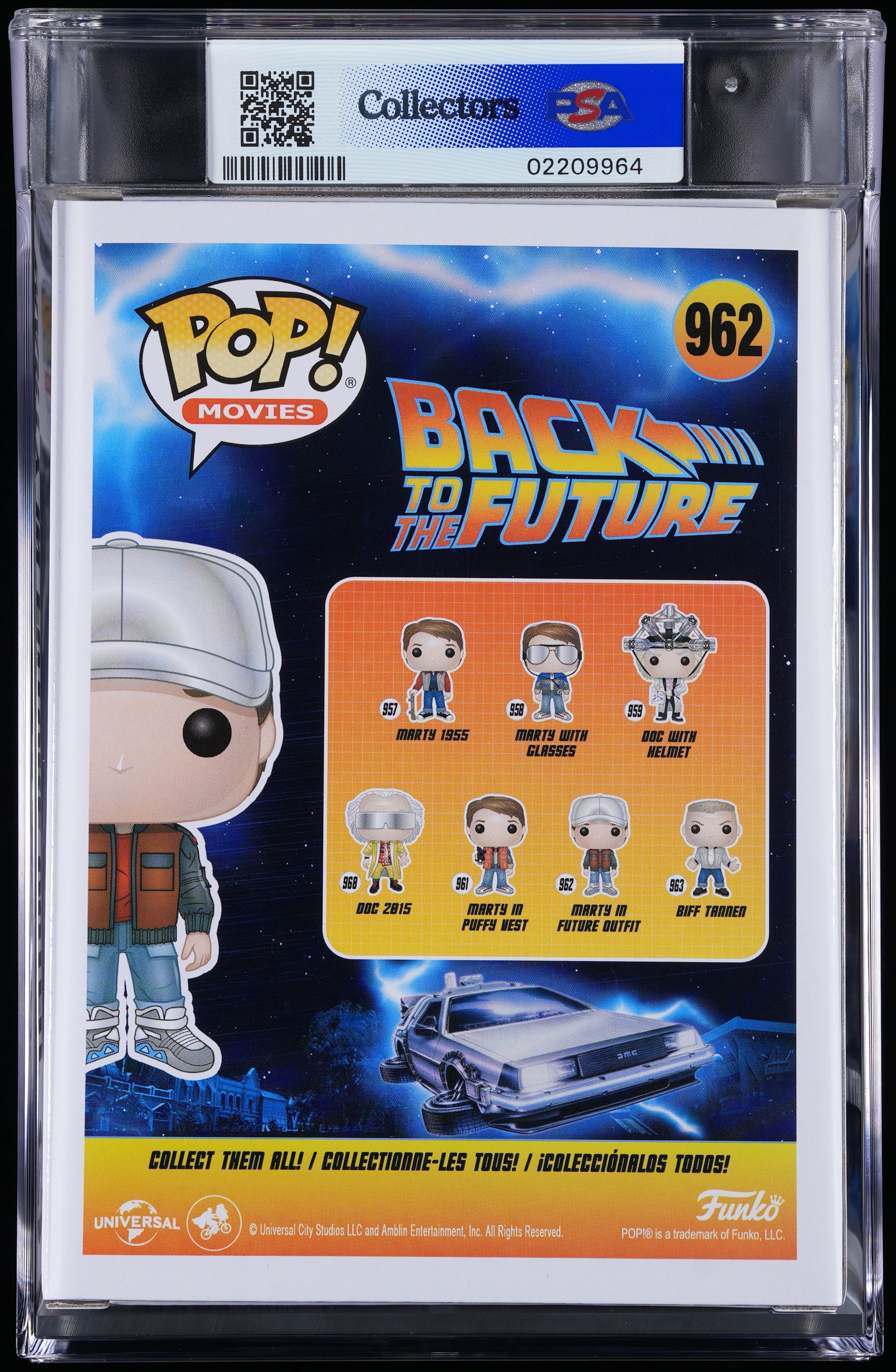 Funko Pop! PSA Graded Back to the Future: Marty in Future Outfit PSA Graded 9 MINT Vinyl Figure #962 Cert #02209964