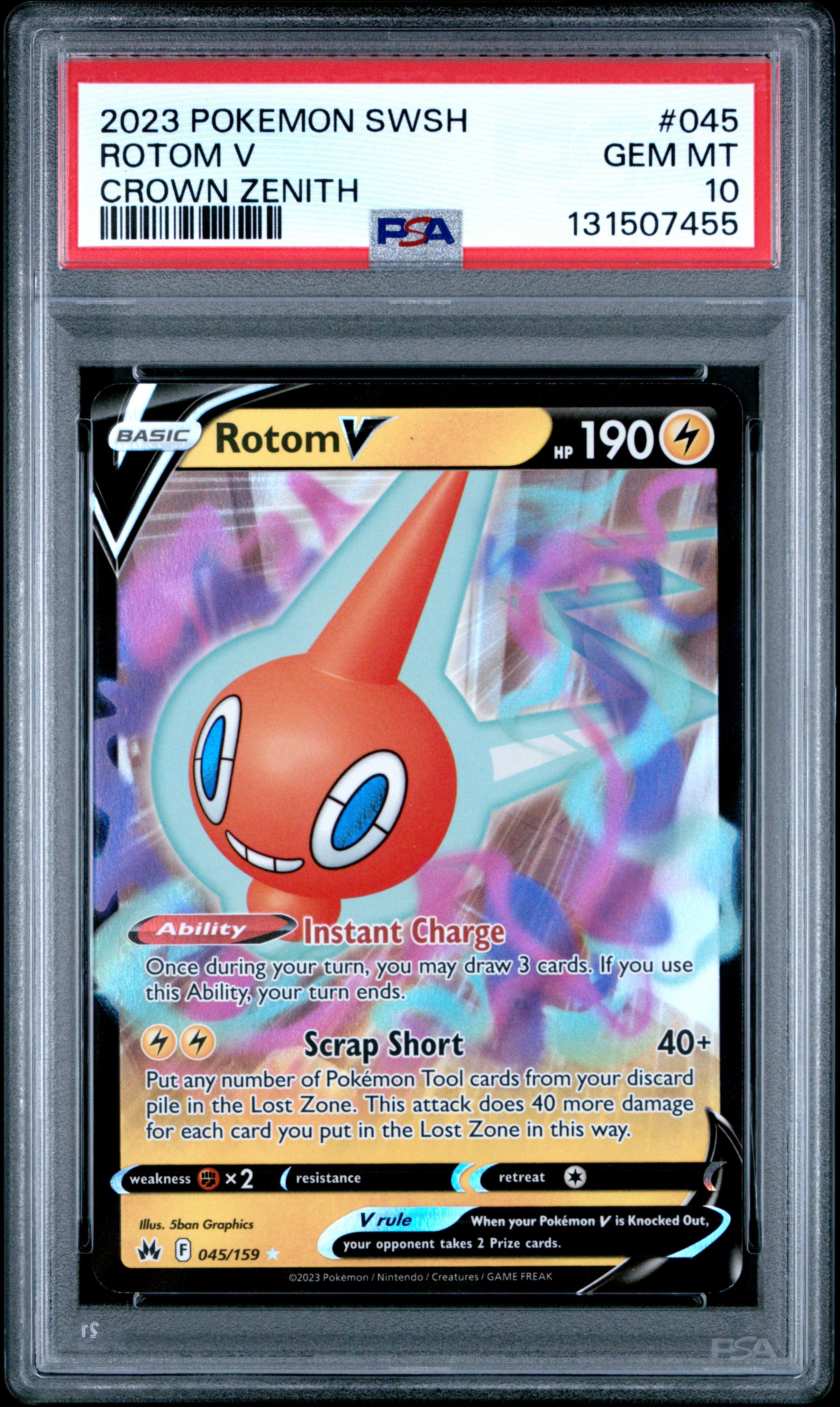 Pokemon Sword And Shield Crown Zenith 045 Rotom V PSA 10 GEM MINT Cert #131507455
