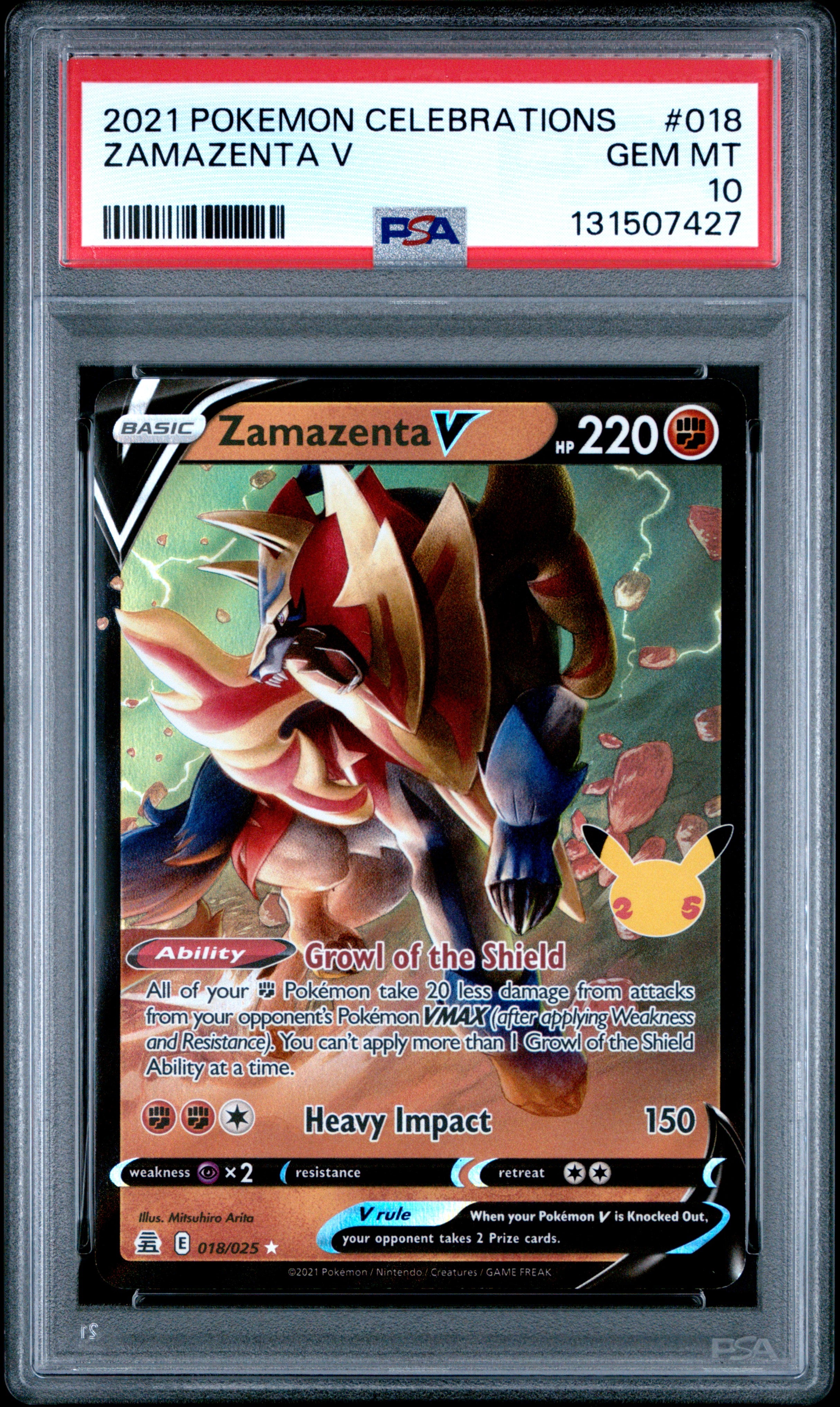 Pokemon Celebrations 018 Zamazenta V PSA 10 GEM MINT Cert #131507427