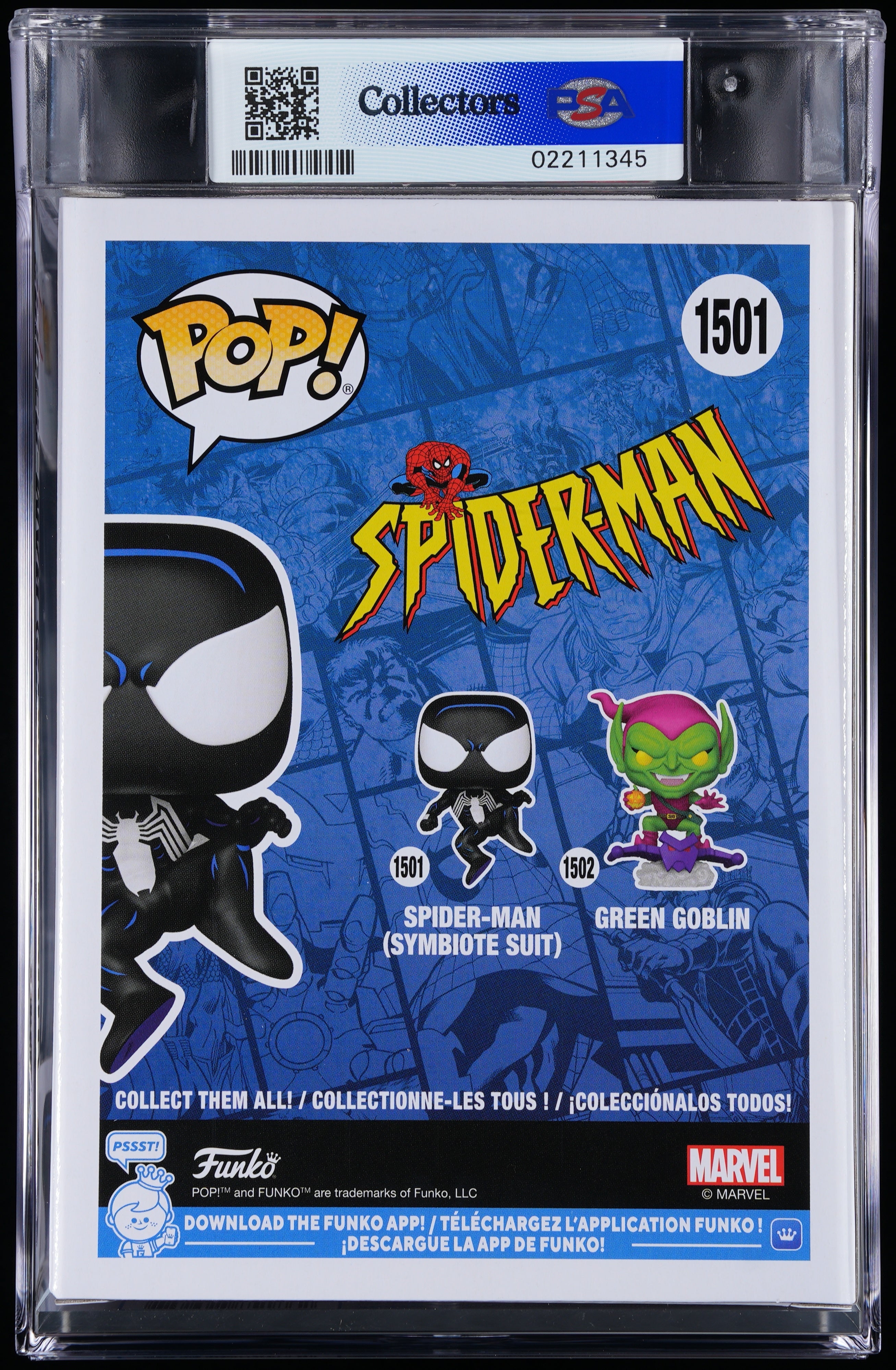 Funko Pop! PSA Graded Marvel Spider-Man: Spider-Man (Symbiote Suit) PSA Graded 9 MINT Vinyl Figure #1501 Cert #02211345