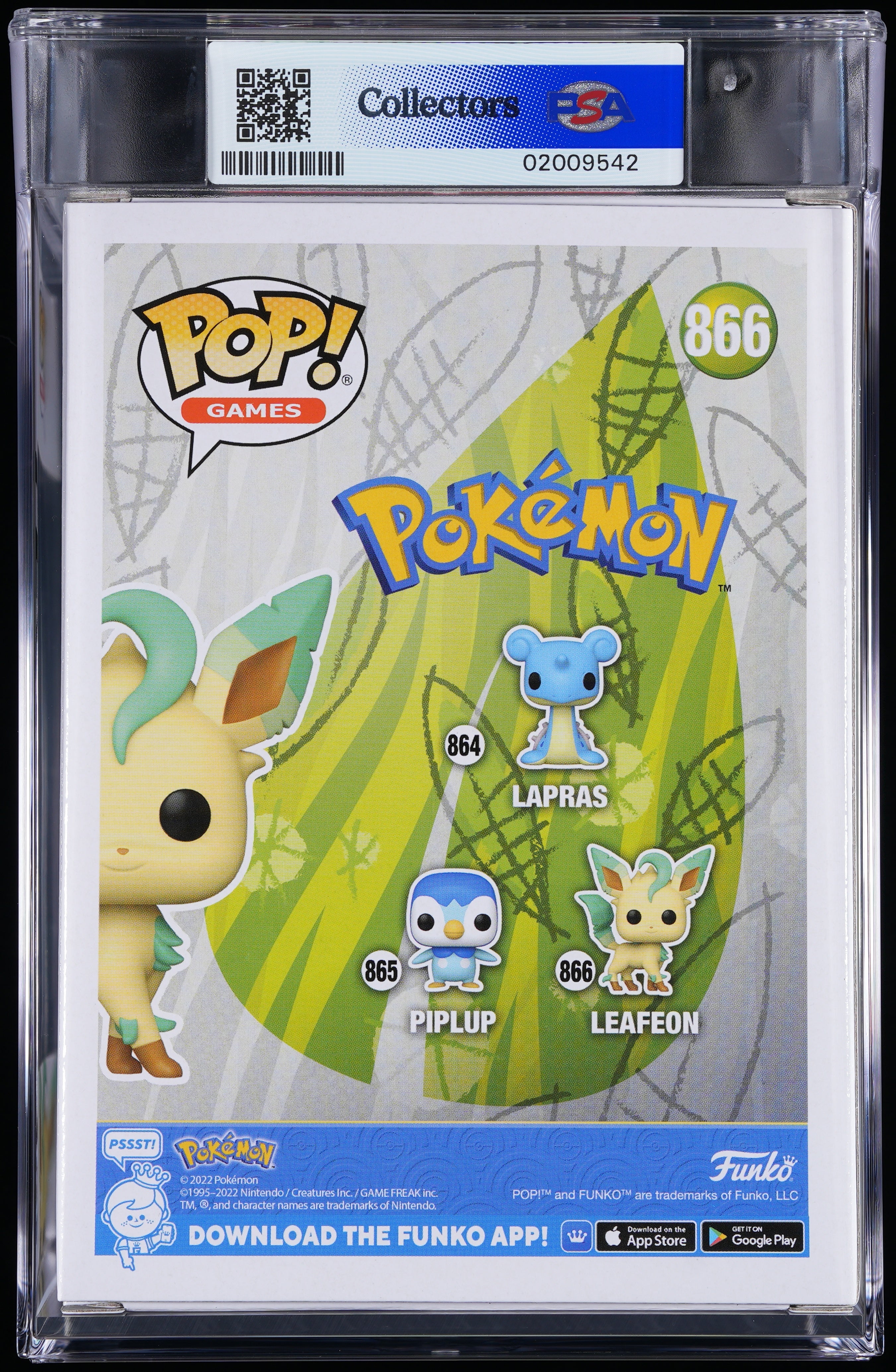 Funko Pop! PSA Graded Pokemon: Leafeon PSA Graded 10 GEM MINT Vinyl Figure #866 Cert #02009542