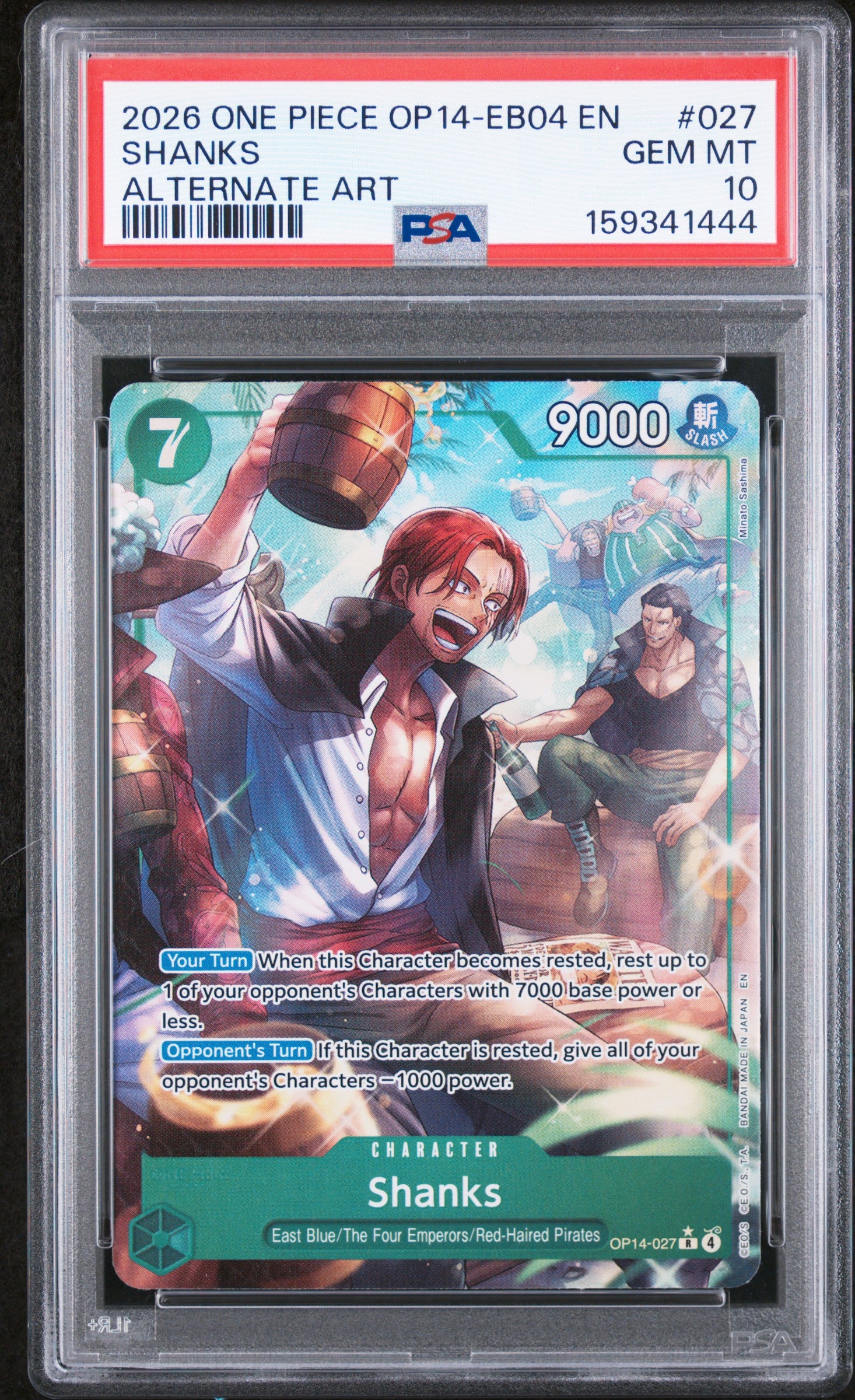 One Piece Op14 Eb04 The Azure Sea's Seven 027 Shanks Alternate Art PSA 10 GEM MINT Cert #159341444